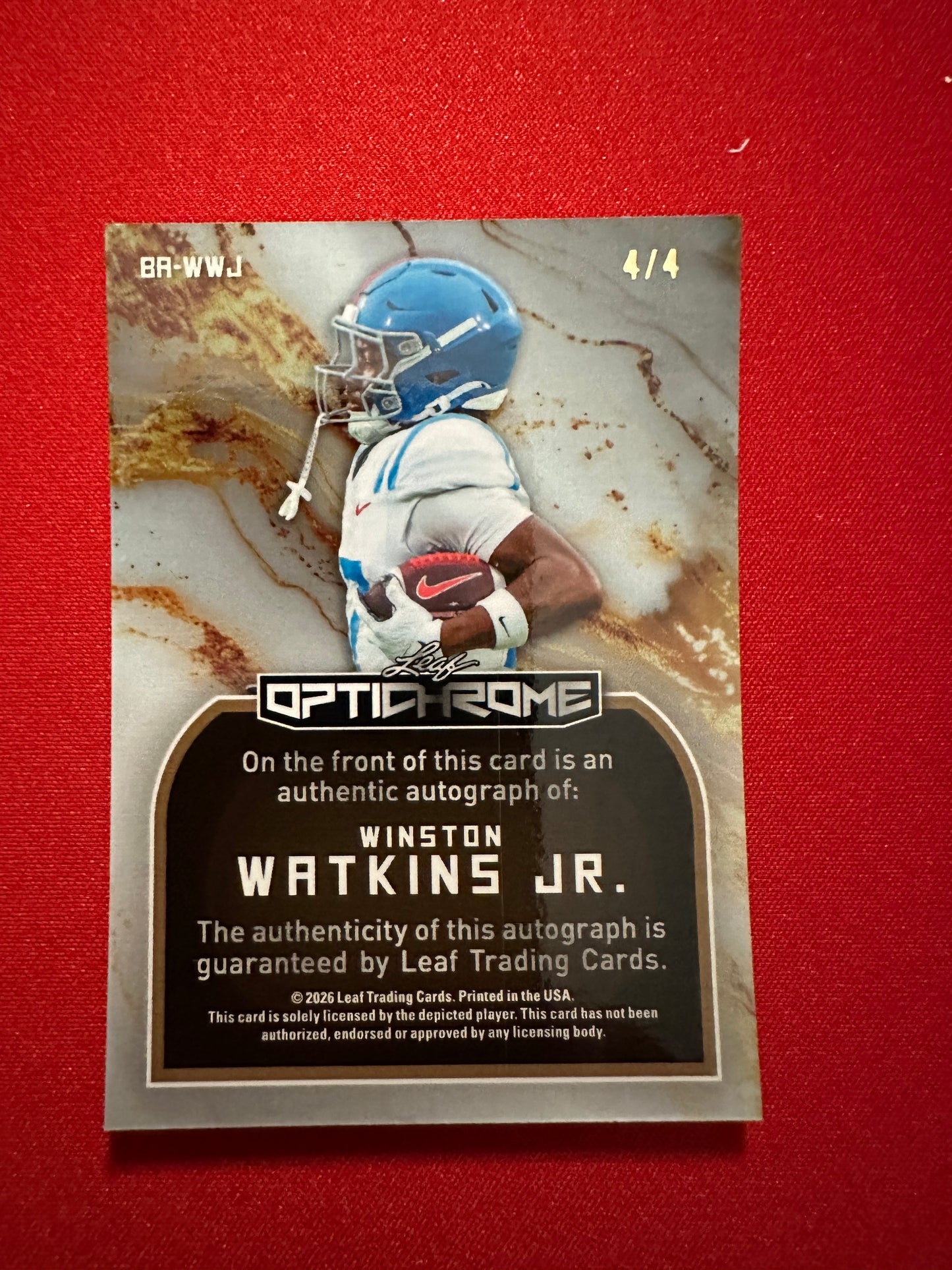 2026 Leaf Optichrome Red Shimmer Winston Watkins Jr. Autograph 4/4
