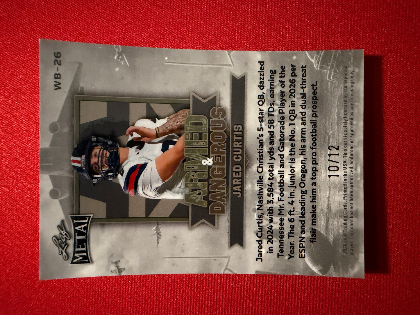 2026 Leaf Metal Football Armed & Dangerous Jared Curtis Silver Shimmer /12