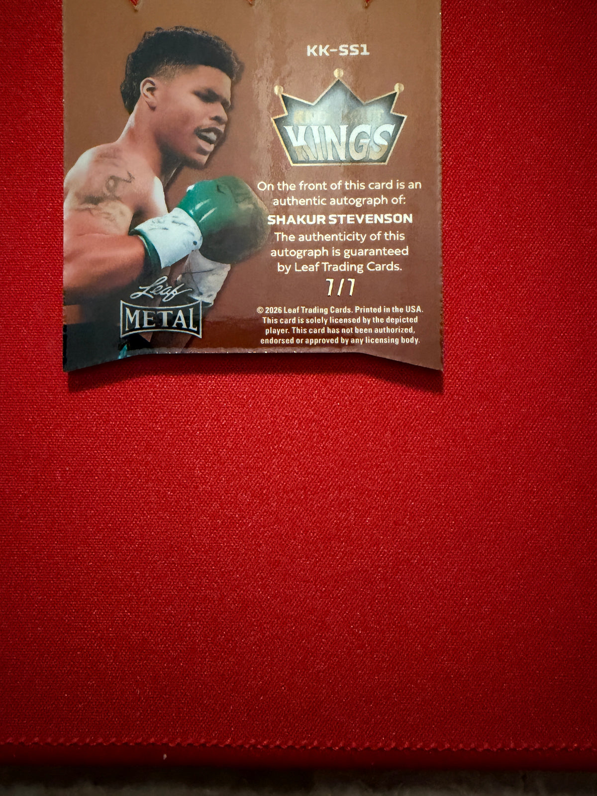 Shakur Stevenson 2026 Leaf Metal Ring Kings Knockout Kings Die-Cut Auto 7/7