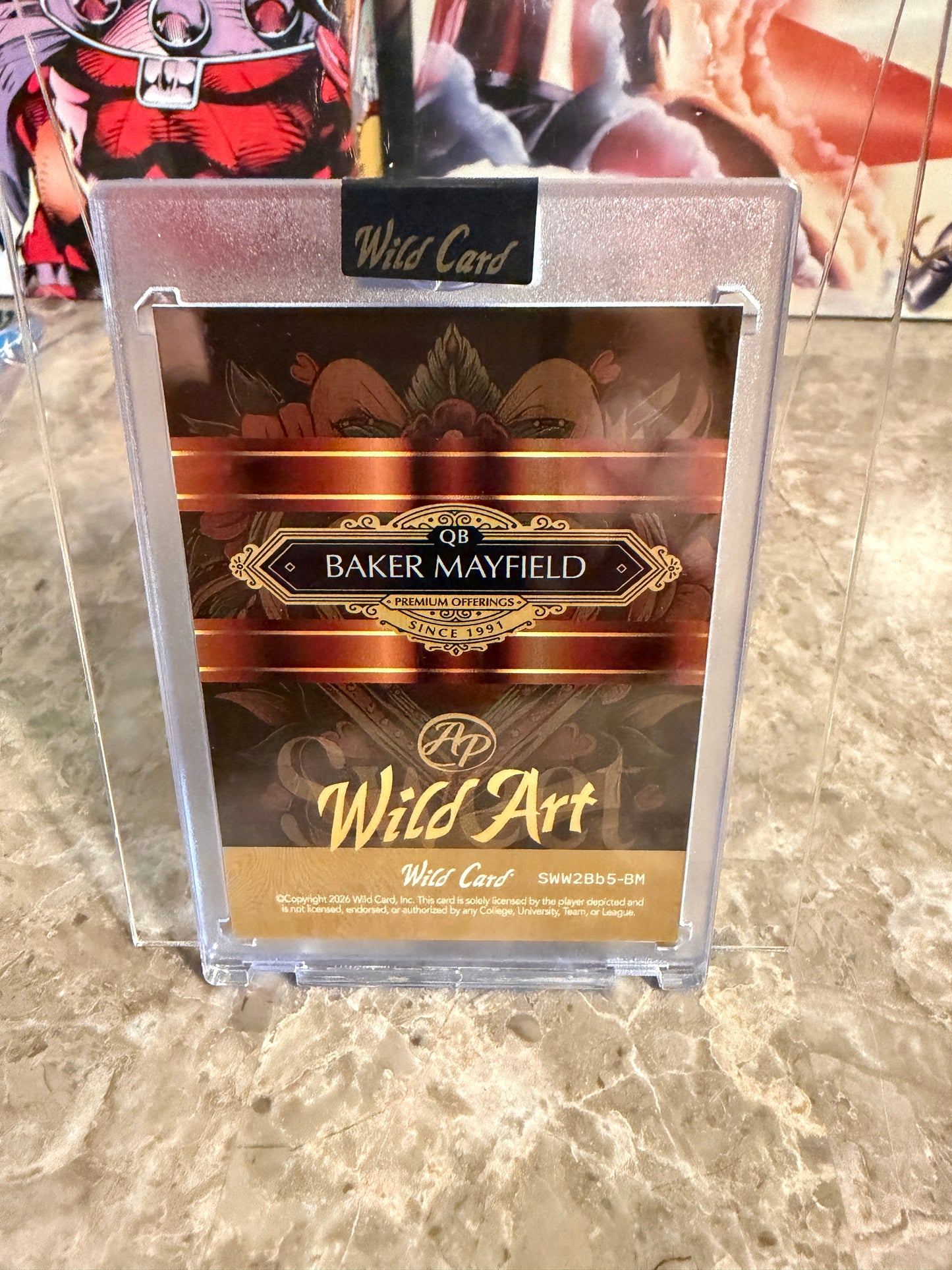 Baker Mayfield 2026 Wild Card Wild Art 1/1 Color Match Artist Proof 2-Card Lot