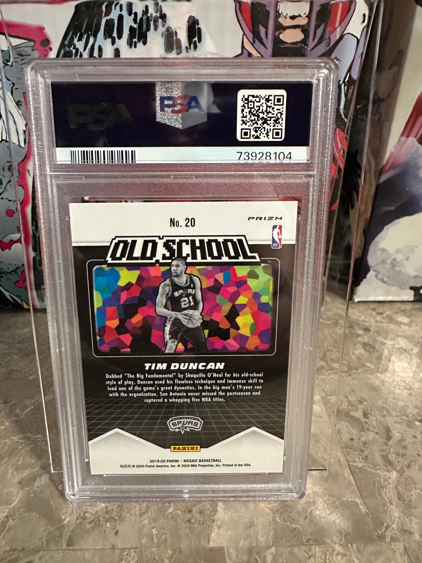 Tim Duncan #20 PSA 9 Mint (2019 Panini Mosaic Old School) - Green Mosaic