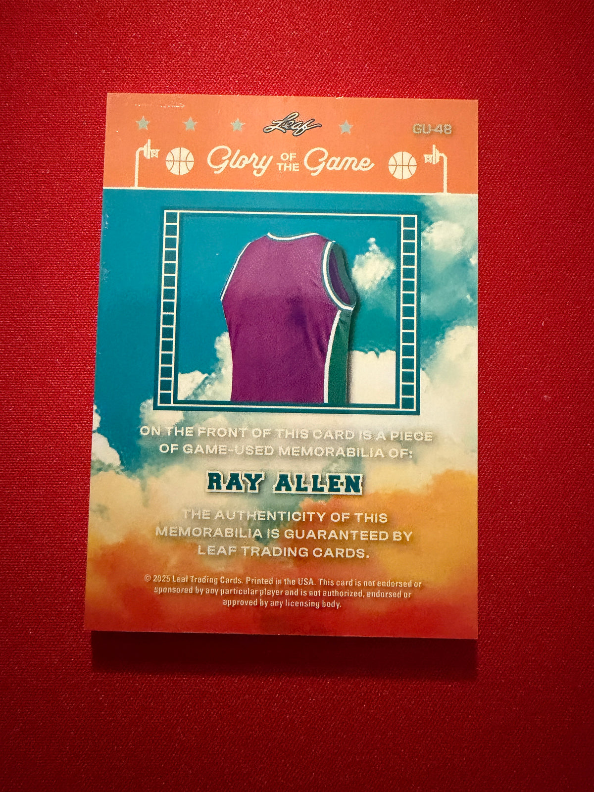 Ray Allen 2025 Leaf Glory of the Game Basketball Silver Game-Used Jersey /40