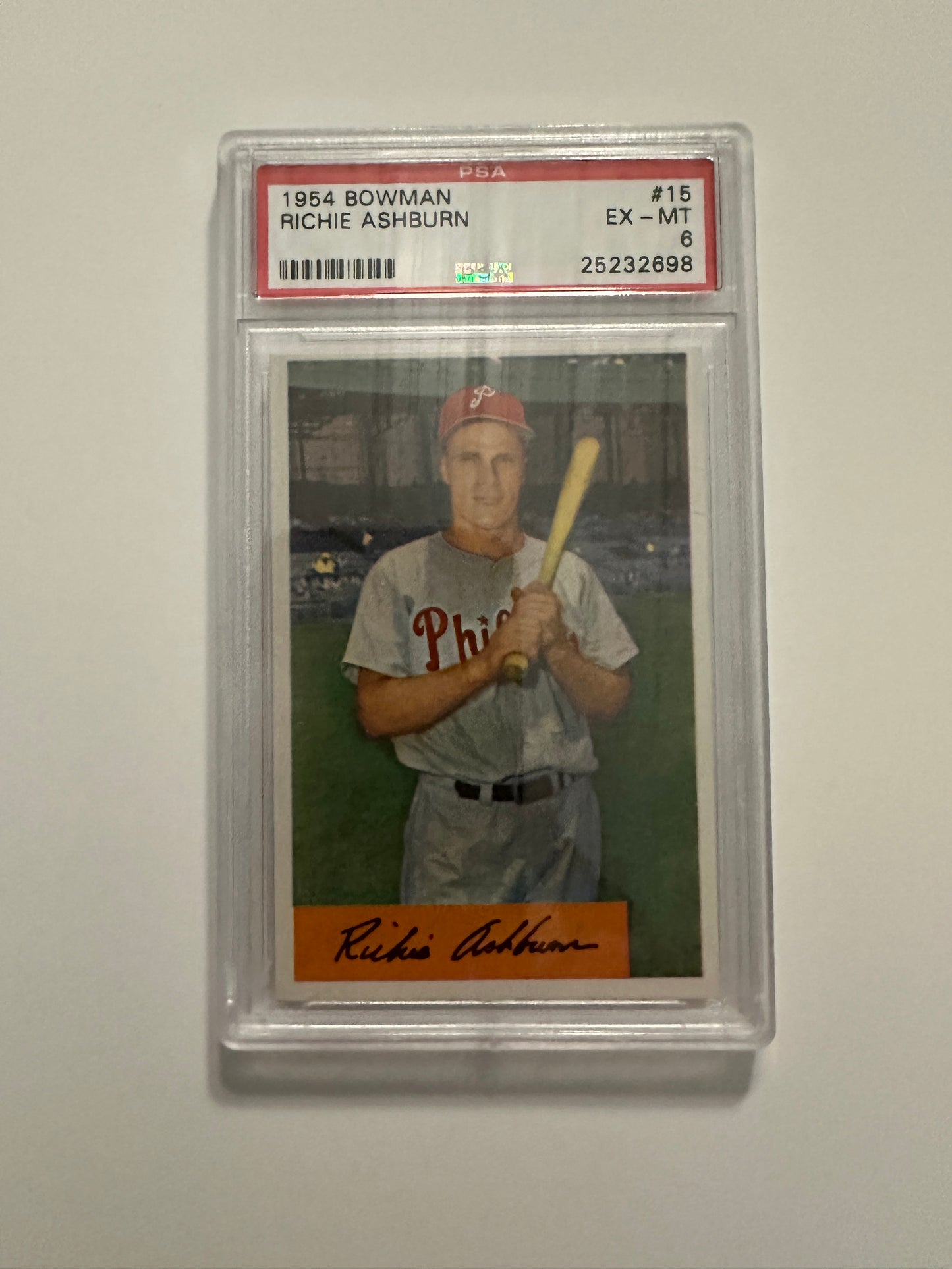 Richie Ashburn #15 PSA Graded EX-MT 6 (1954 Bowman)