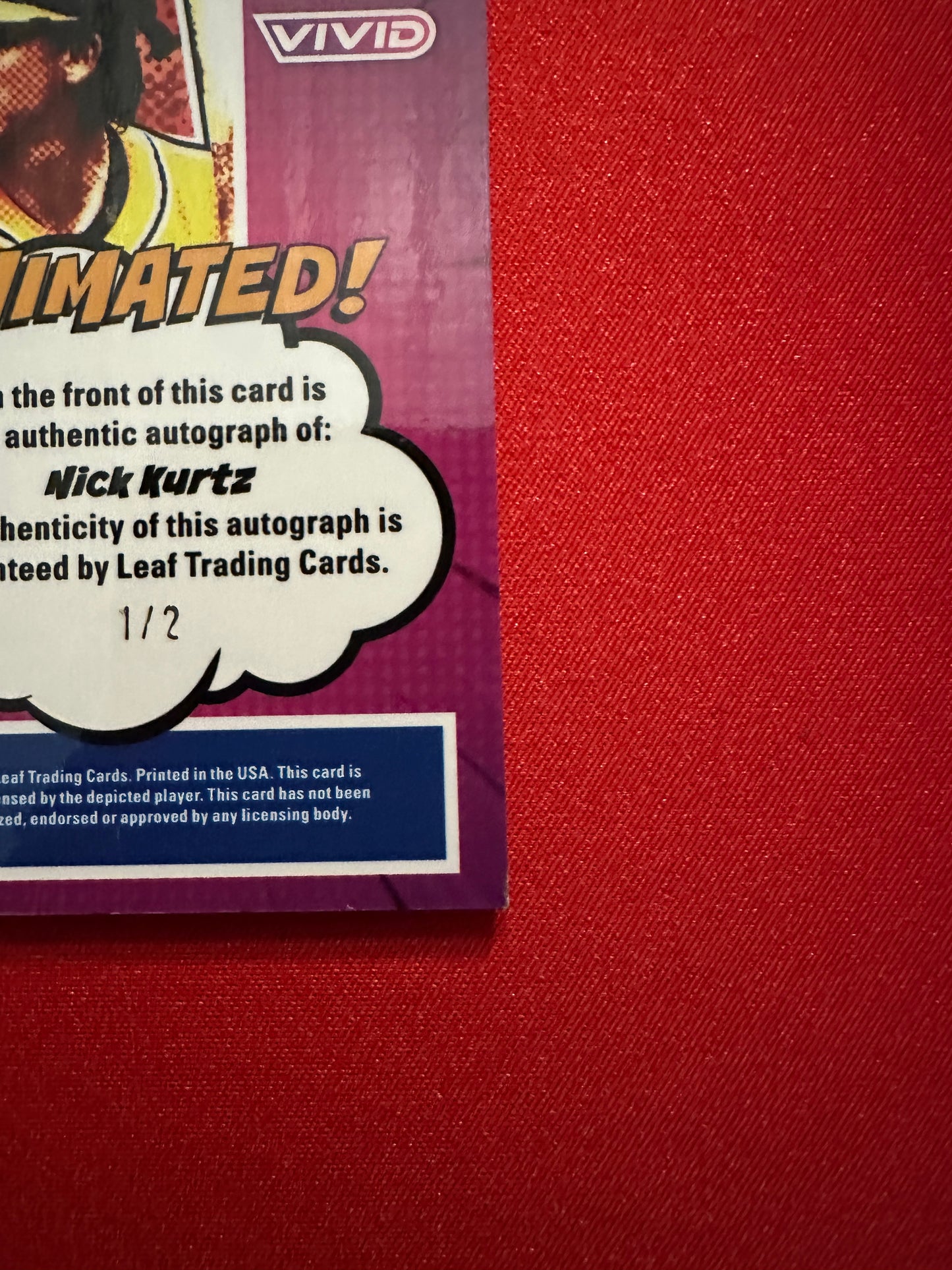 Nick Kurtz 2026 Leaf Vivid Animated Red Prismatic AUTO 1/2 Power Prospect