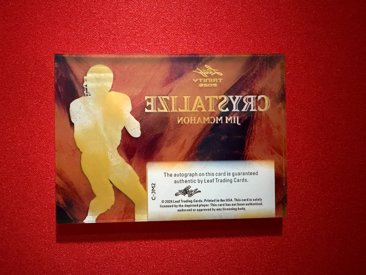 Jim McMahon 2026 Leaf Trinity Football Crystalize Auto Gold True 1/1 SSP