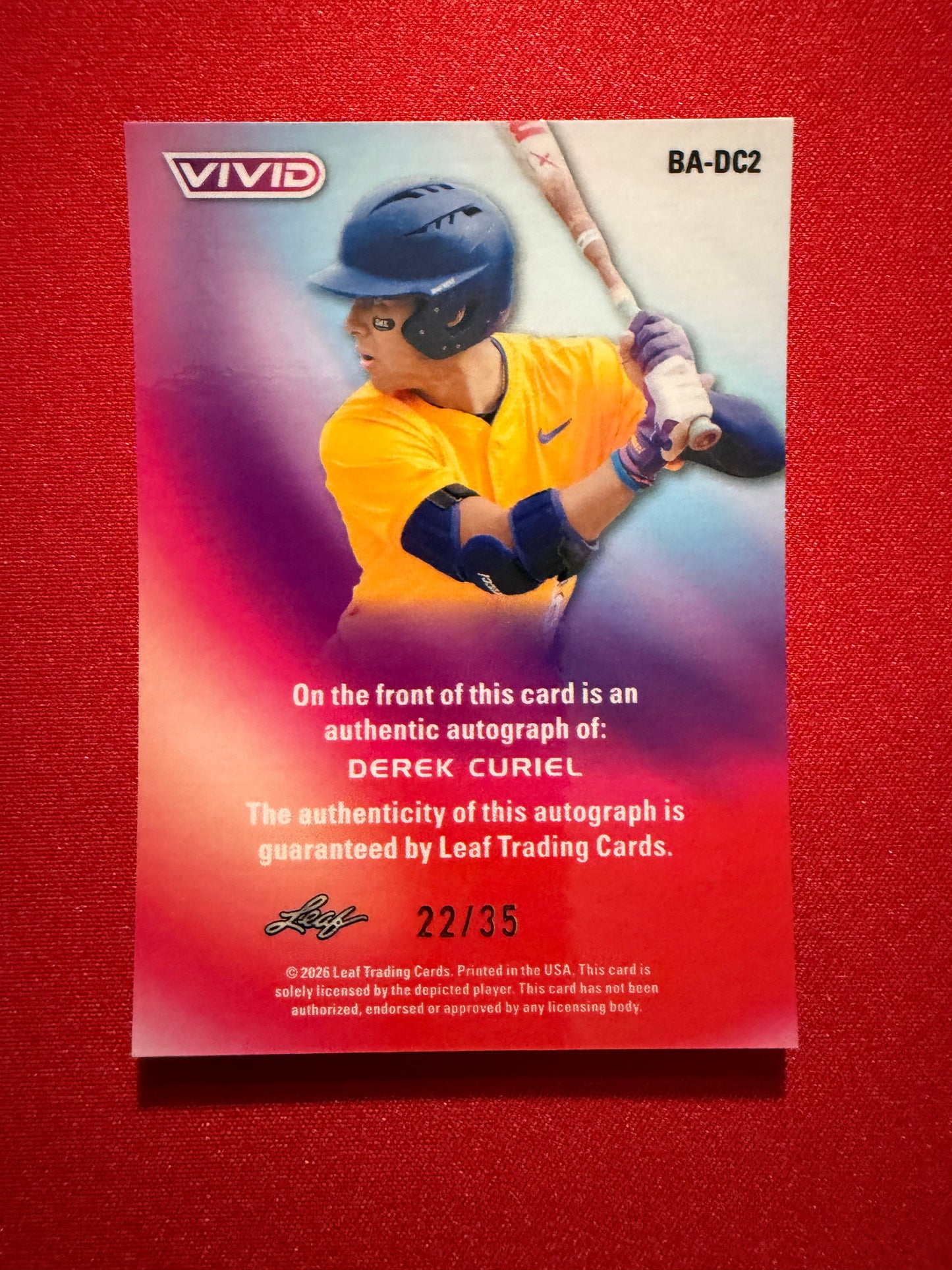 Derek Curiel 2026 Leaf Vivid Base Lazer Auto /35
