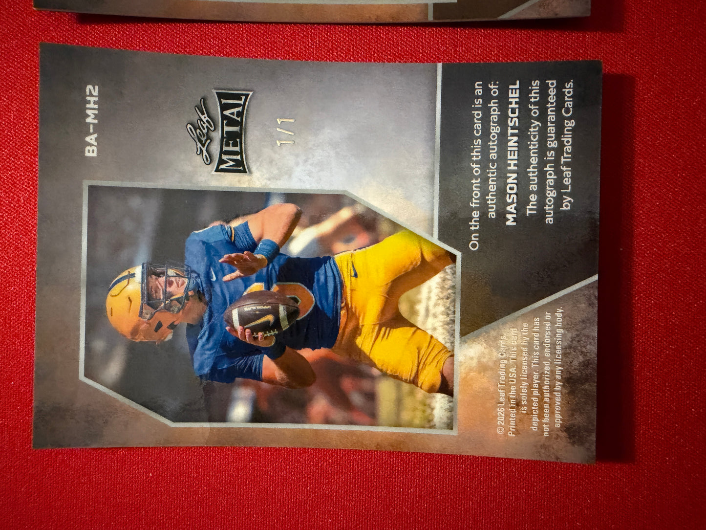 Mason Heintschel Leaf Metal Football Pink Crystal Auto 1/1
