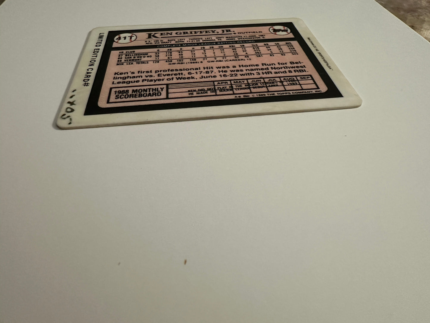 Ken Griffey Jr. #41T Porcelain Limited Edition Rookie Card (1989 Topps Traded)