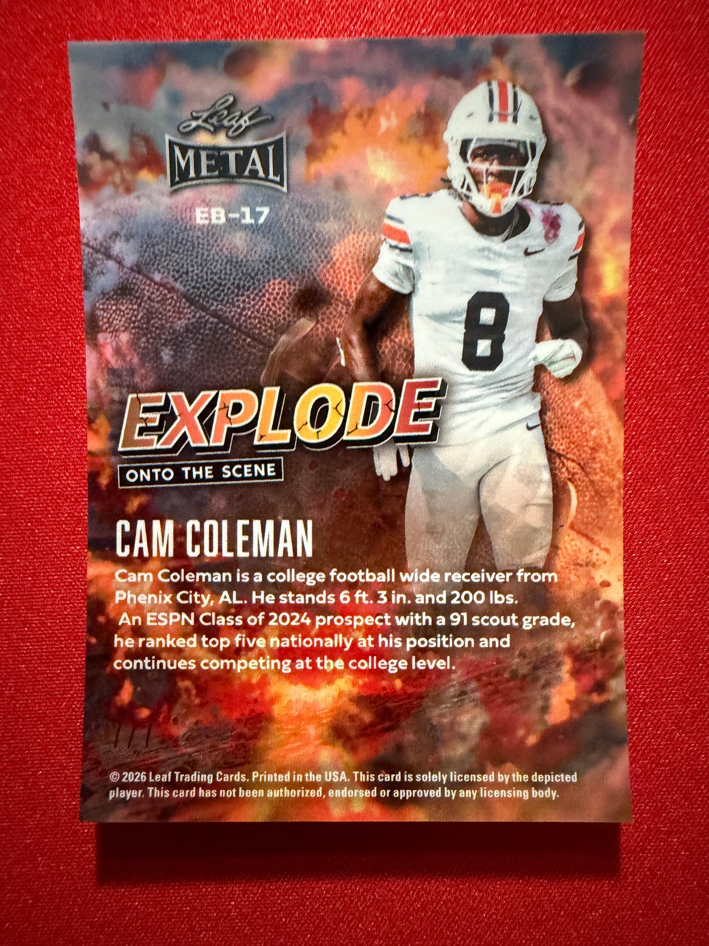 2026 Leaf Metal Football Cam Coleman Explode Onto The Scene Purple 7/7