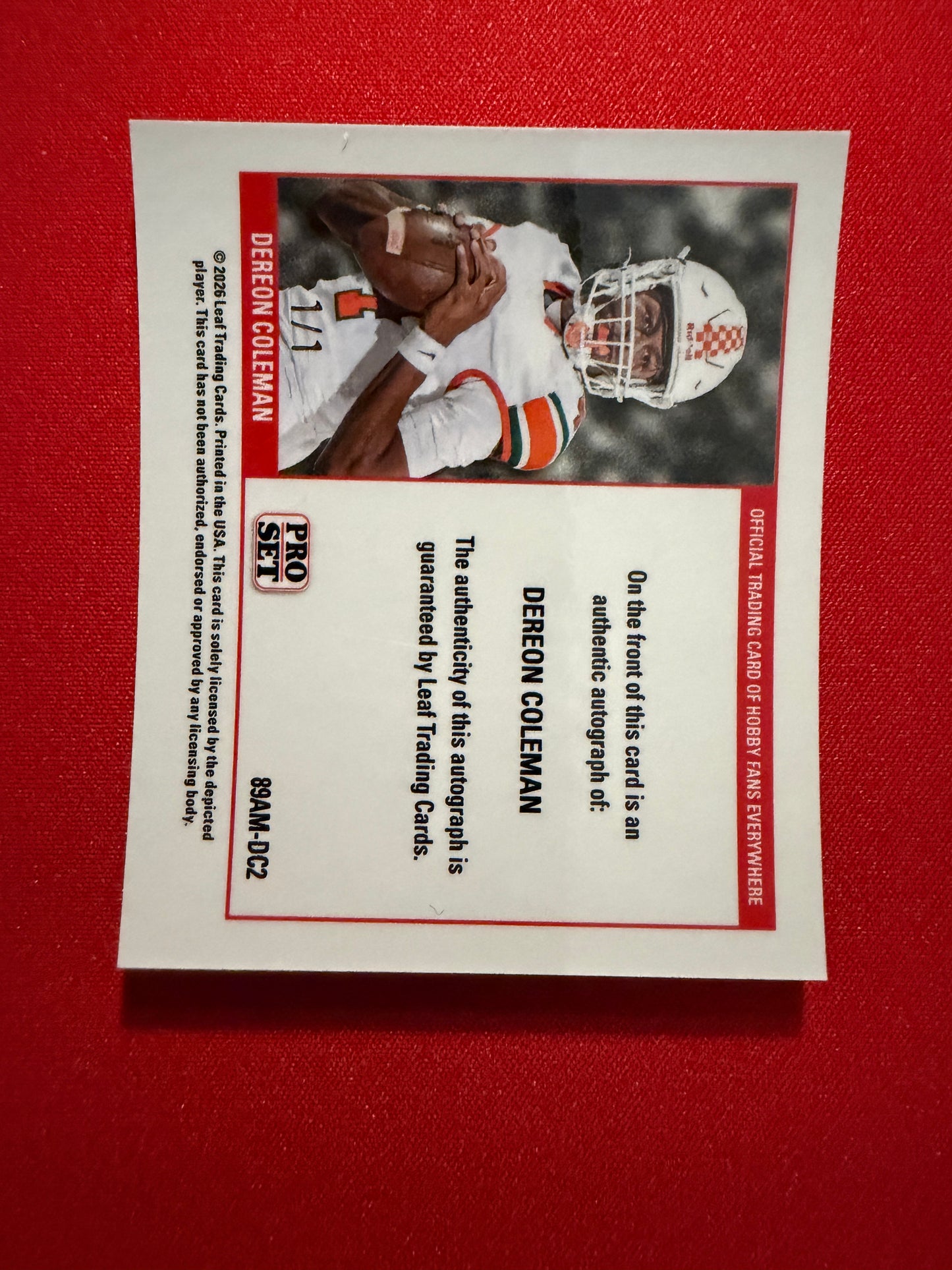 2026 Leaf Pro Set Metal Football Dereon Coleman 1989 Mini Auto Red Flood 1/1