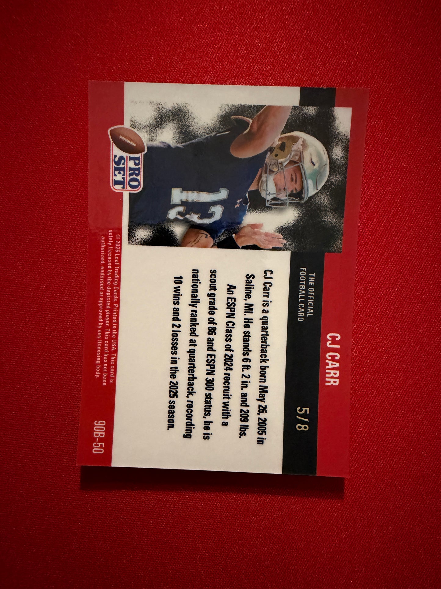 2026 Leaf Pro Set Metal Football CJ Carr 1990 Platinum /8