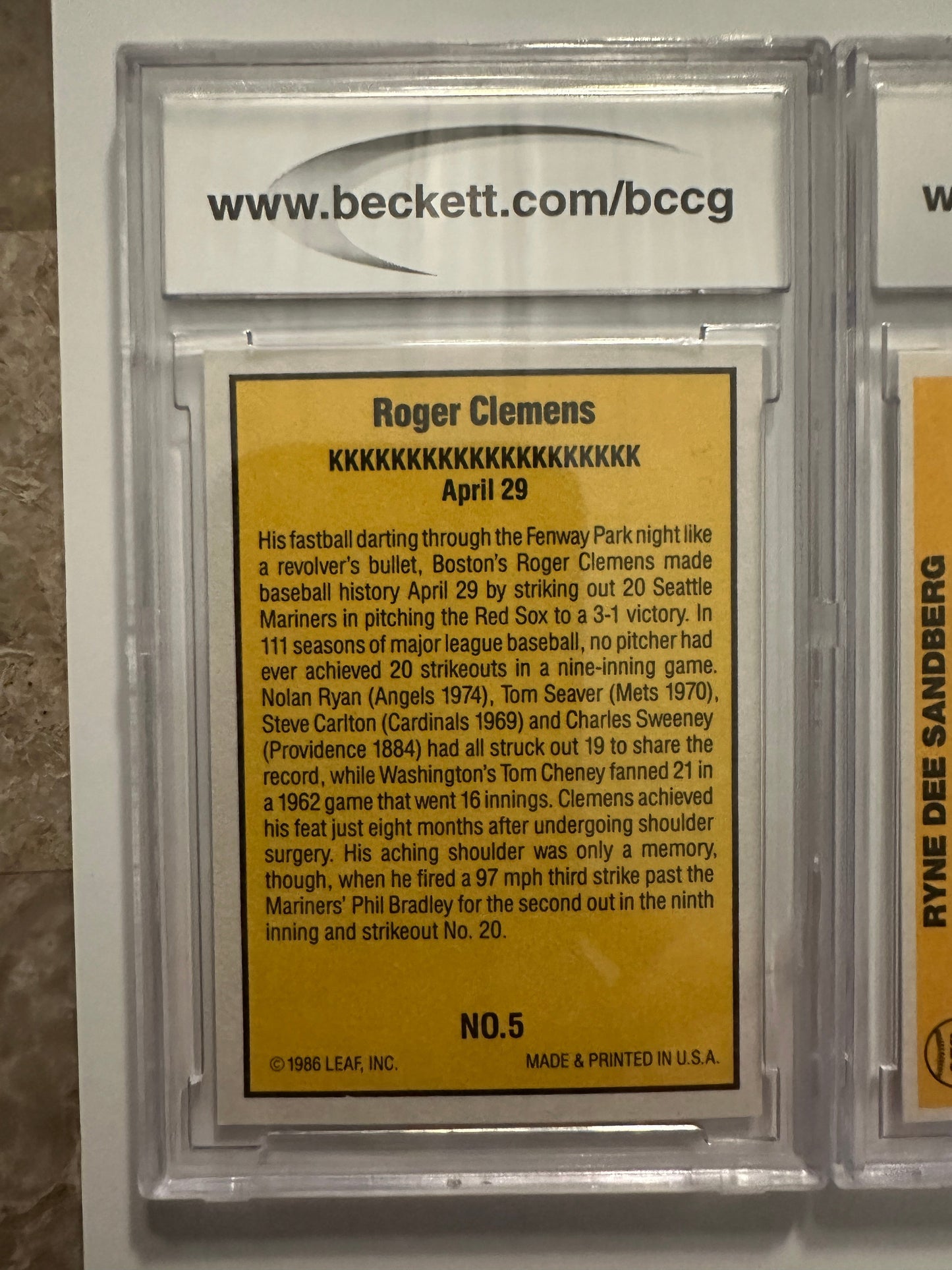 Roger Clemens #5 BCCG/PSA Graded Gem Mint 10 (1986 Donruss Highlights)