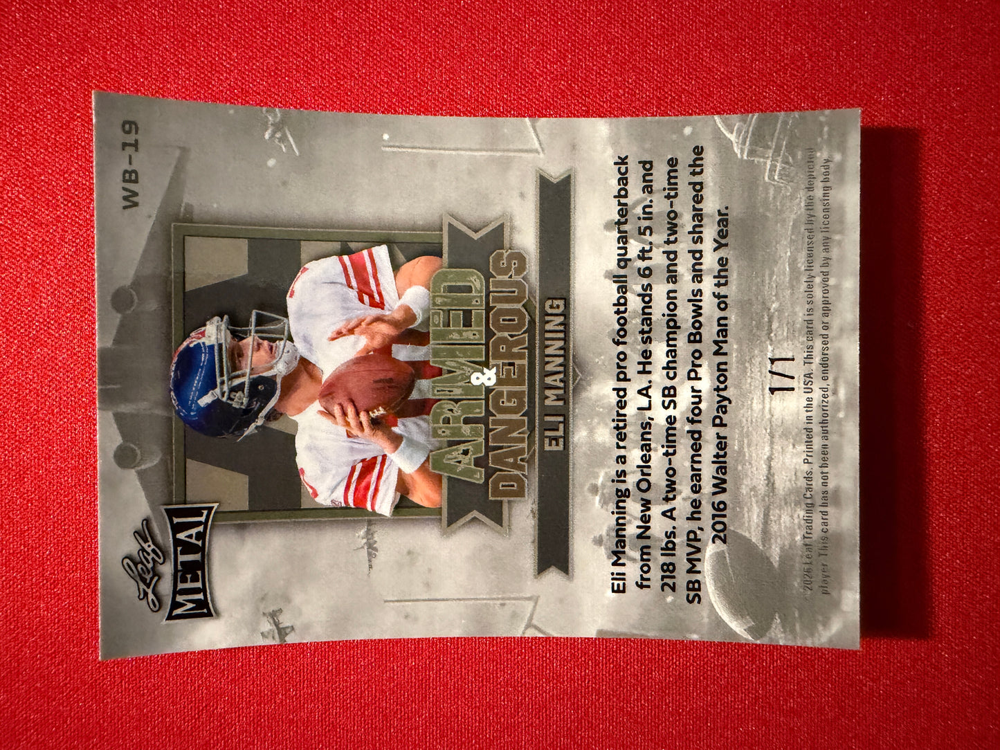 2026 Leaf Metal Football Armed & Dangerous Eli Manning Green Prismatic 1/1