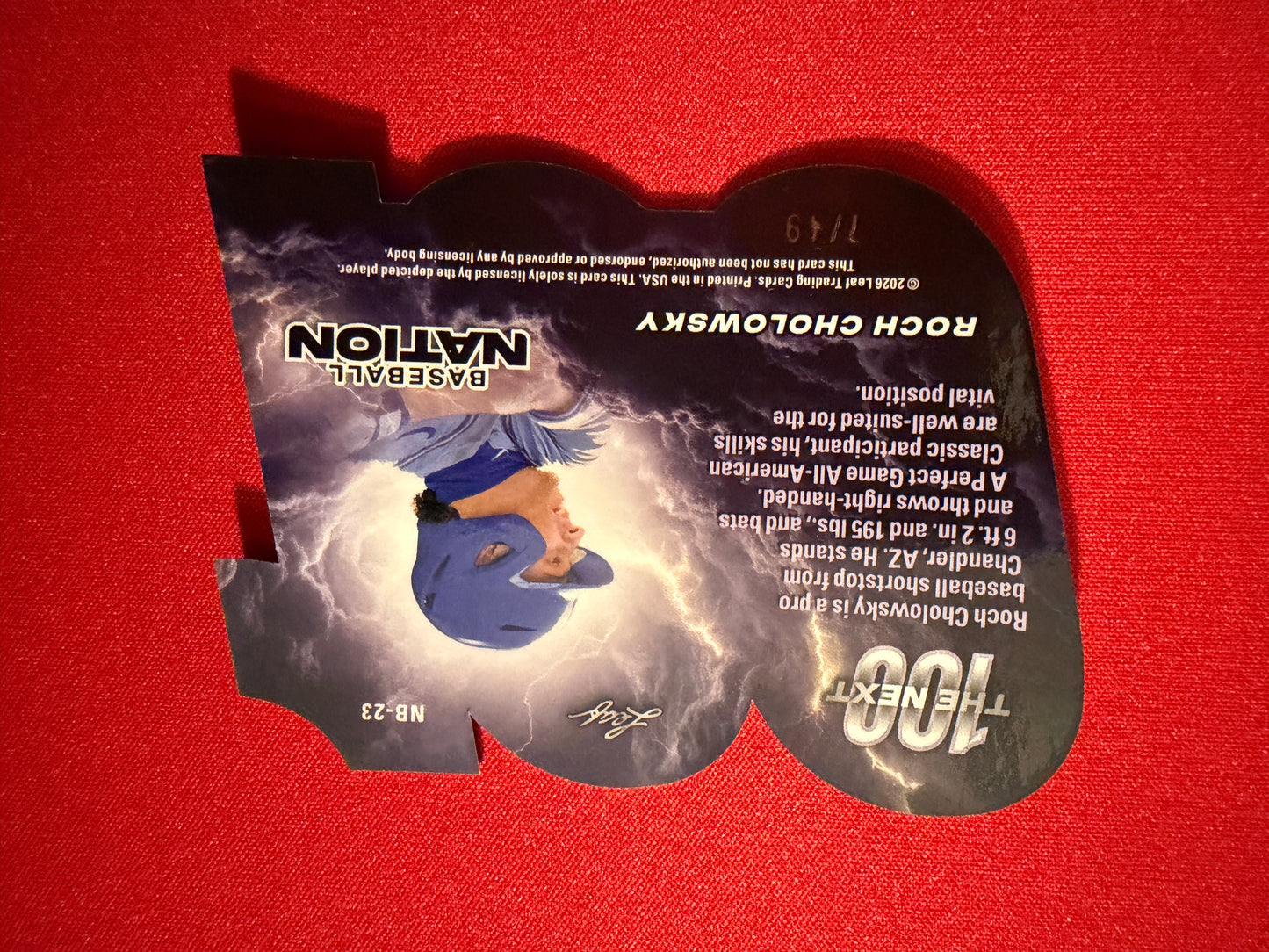 Roch Cholowsky 2026 Leaf Baseball Nation The Next 100 Blue Prismatic /49