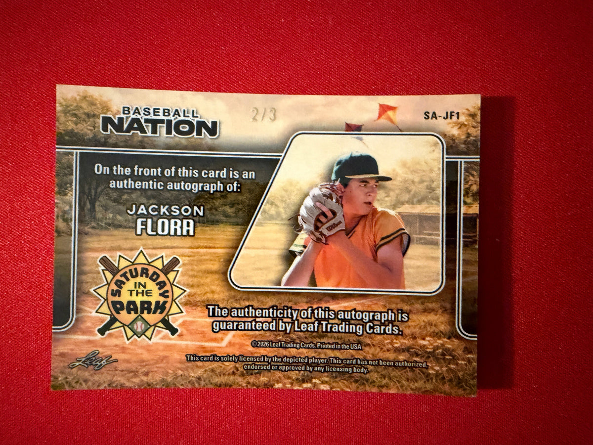 Jackson Flora 2026 Leaf Baseball Nation Saturday In the Park Auto Red /3
