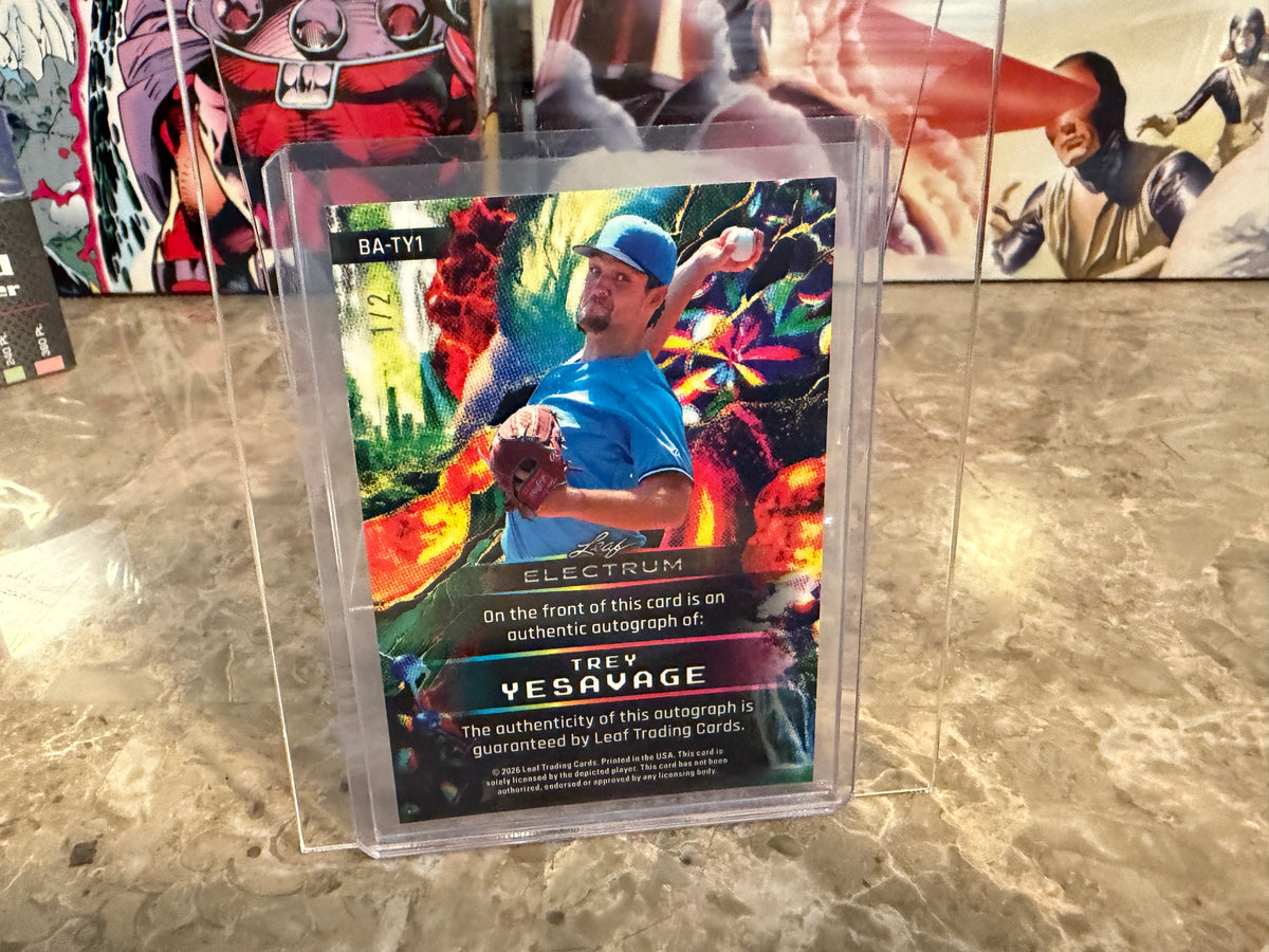 Trey Yesavage 2026 Leaf Electrum Baseball Base Auto Red w/ Gold Digital Foil 1/2