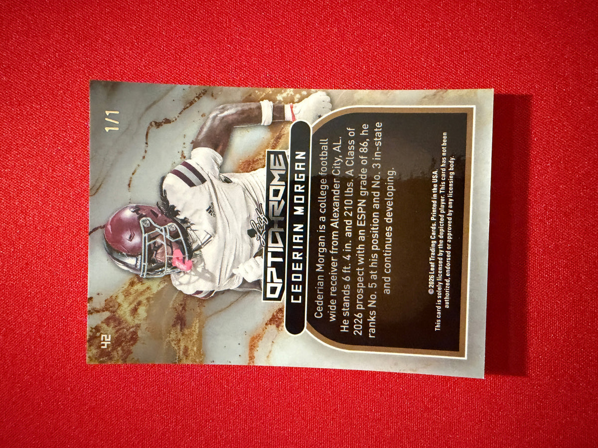 Cederian Morgan 2026 Leaf Optichrome Football Base Gold Crystal 1/1