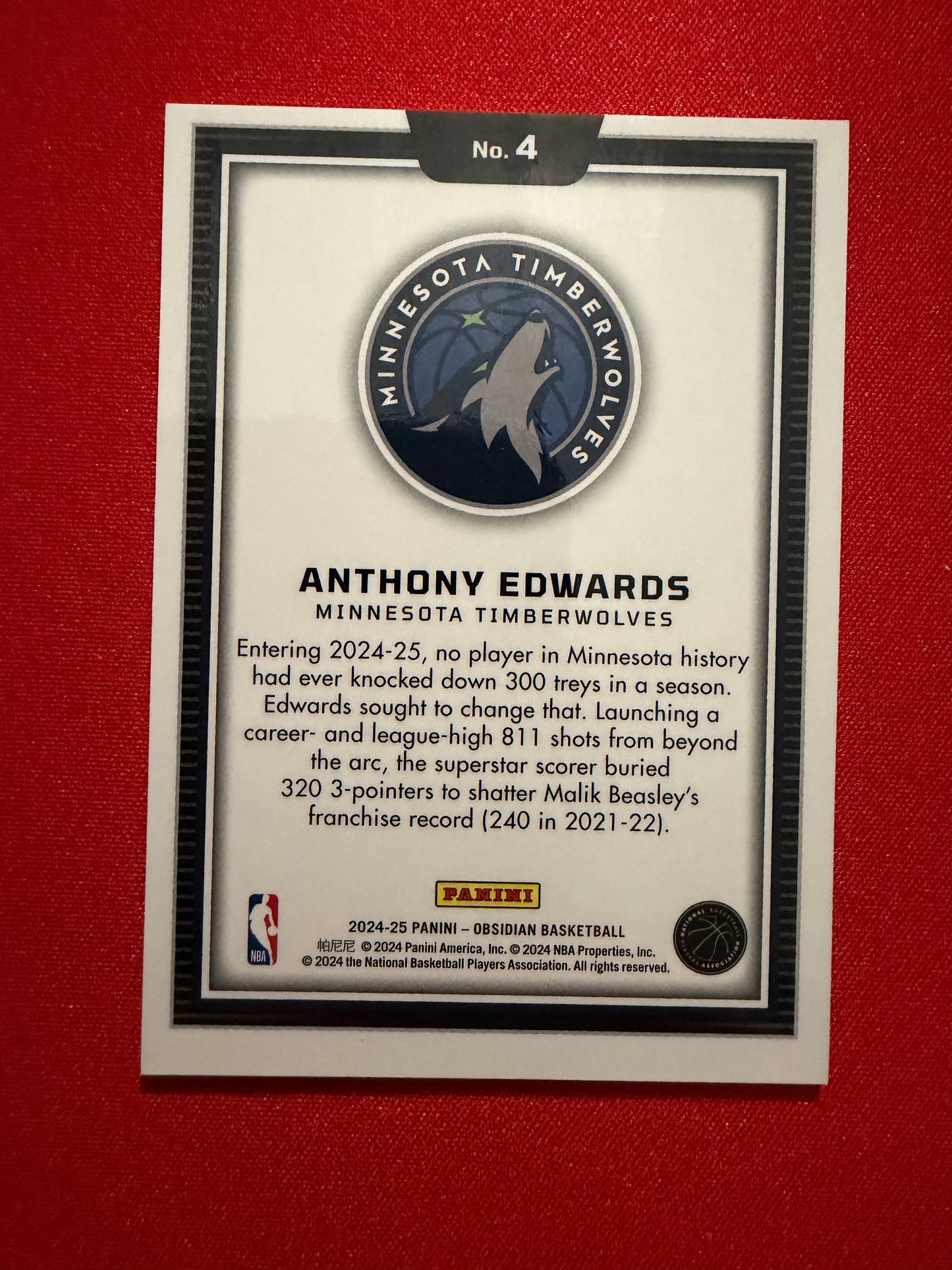 Anthony Edwards 2024-25 Panini Obsidian Basketball Black Color Blast SSP