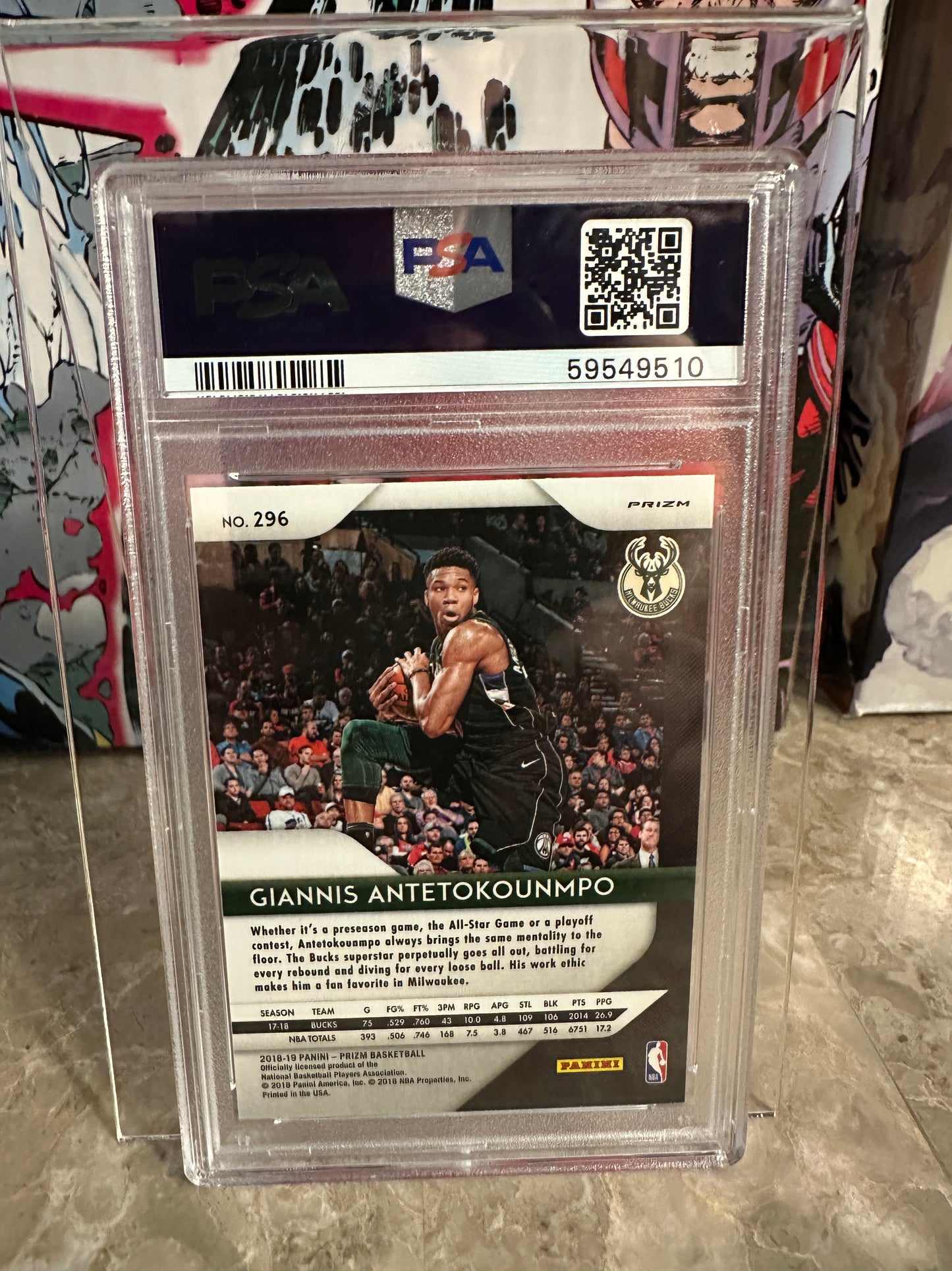 Giannis Antetokounmpo #296 PSA 9 Mint (2018 Panini Prizm) - Pink Ice