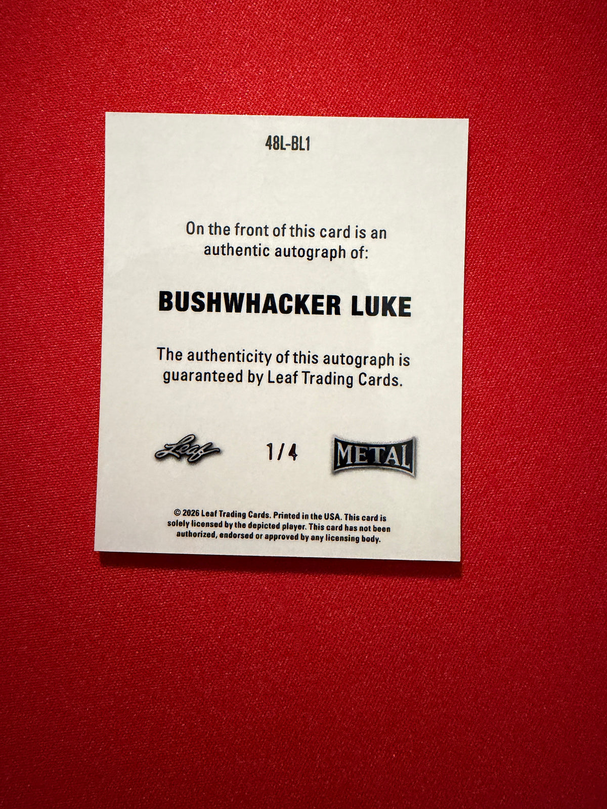Bushwhacker Luke 2026 Leaf Metal Ring Kings 1948 Auto Red 1/4 Bookend