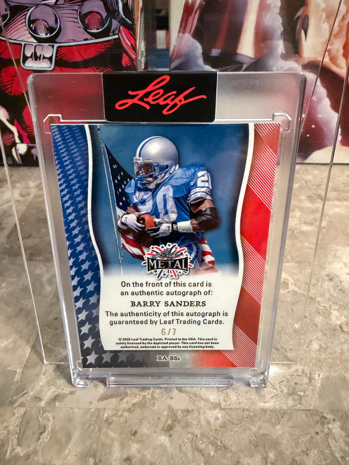 Barry Sanders 2026 Leaf Metal Independence Day Football Silver Bald Eagle Auto 6/7