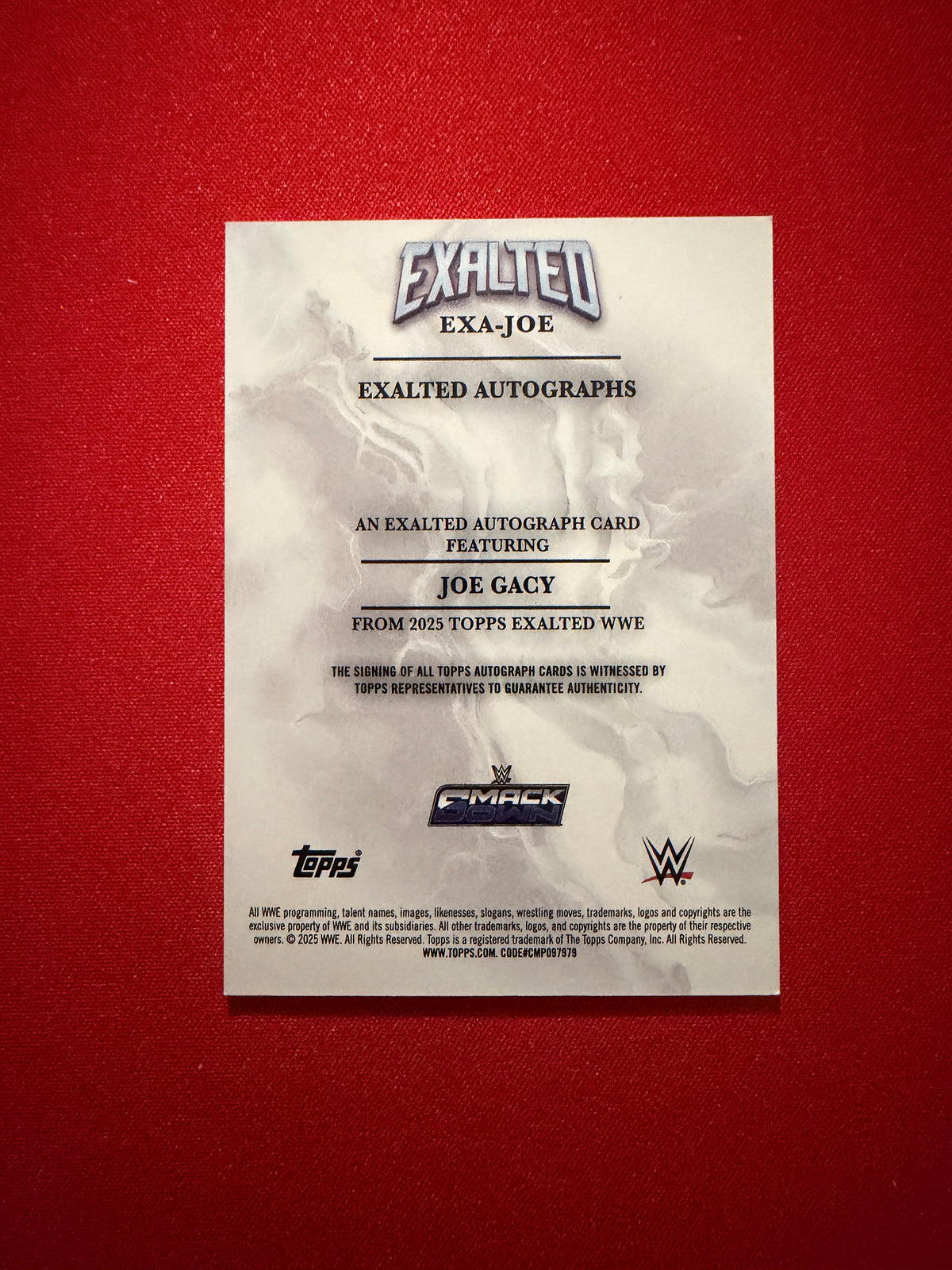Joe Gacy 2026 Topps Exalted WWE Exalted Autographs /99 Aqua #EXA-JOE