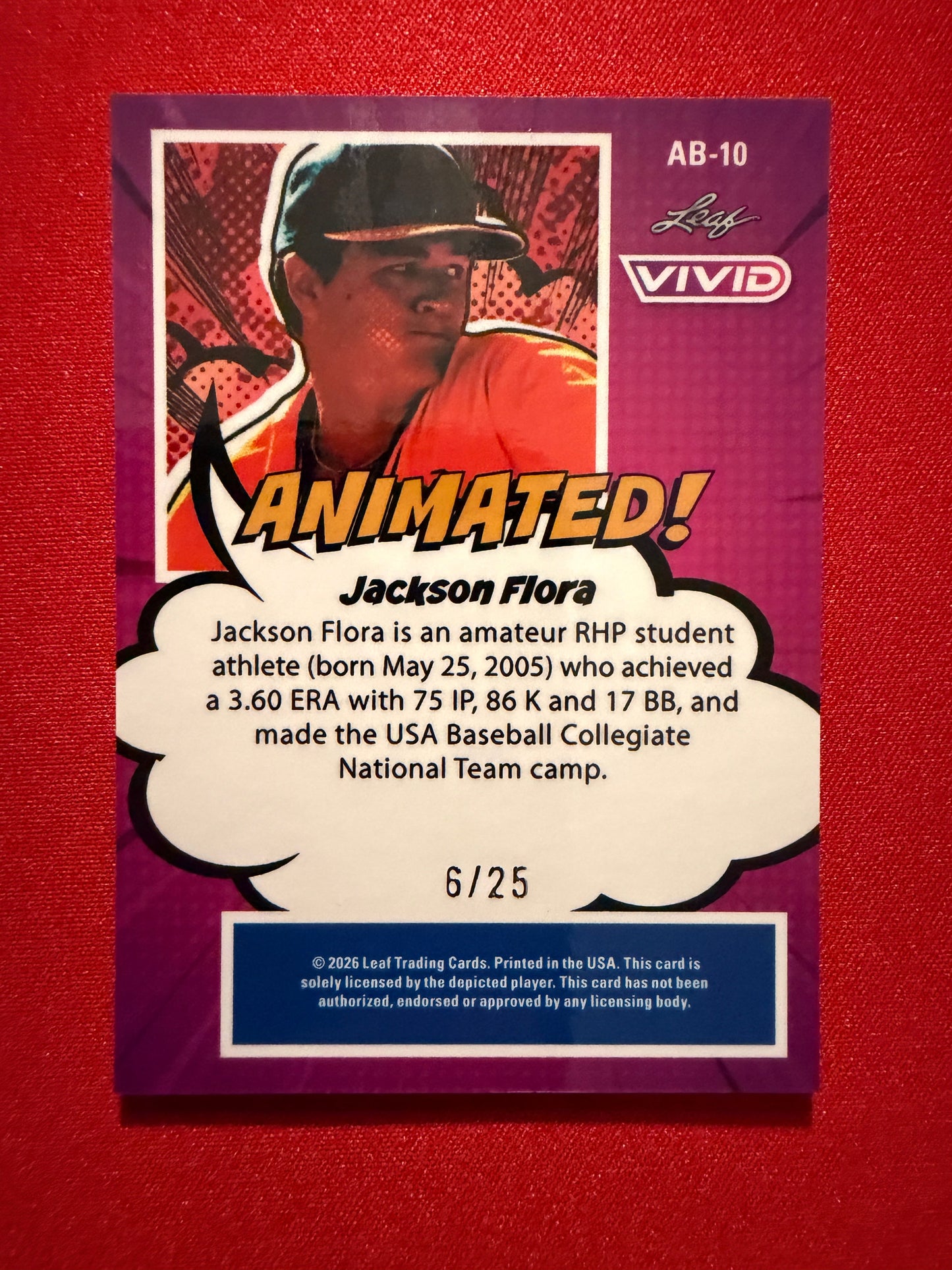 2026 Leaf Vivid Baseball Jackson Flora Animated Teal /25