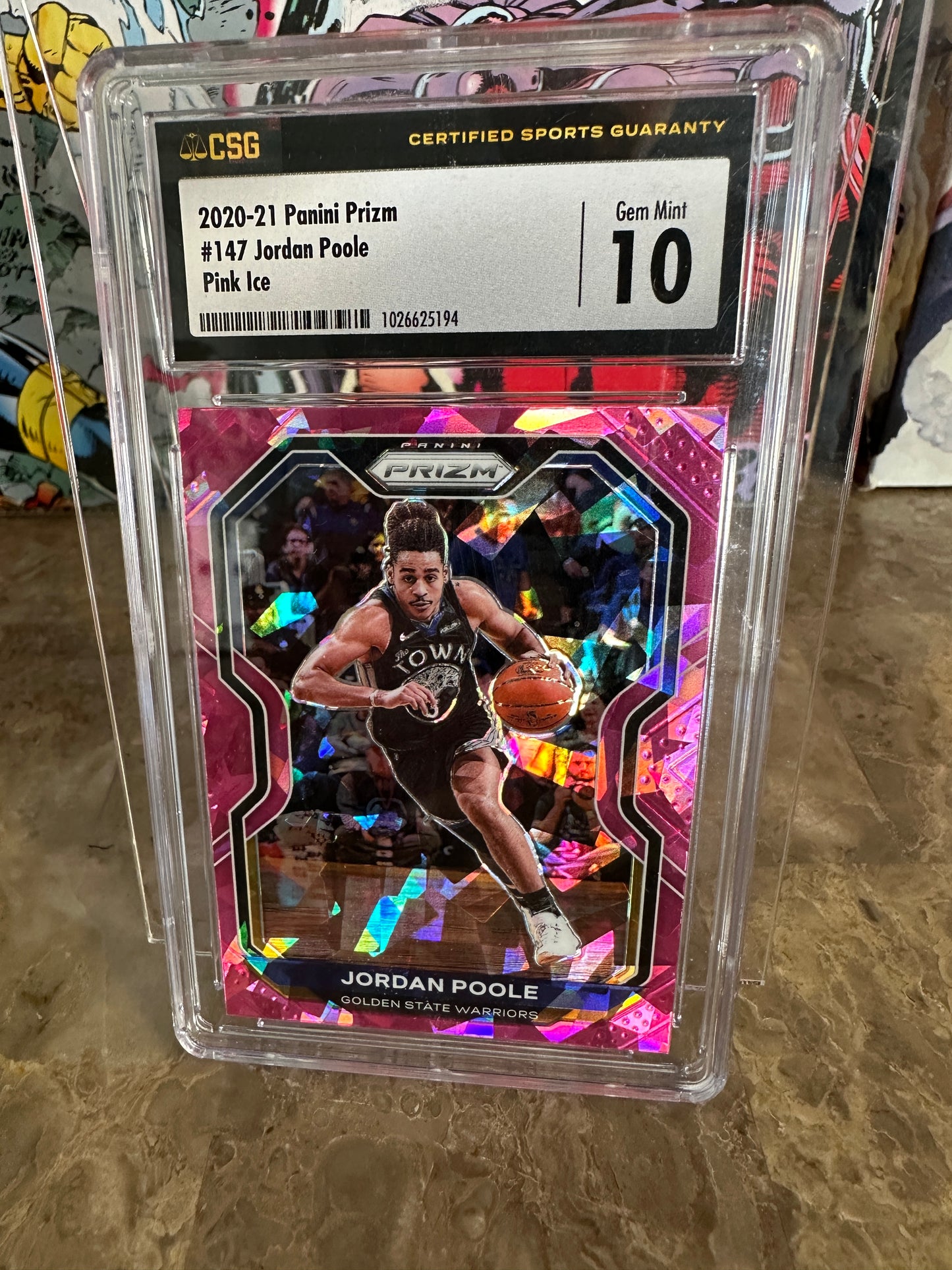 Jordan Poole #147 CSG 10.0 Gem Mint (2020-21 Panini Prizm) - Pink Ice