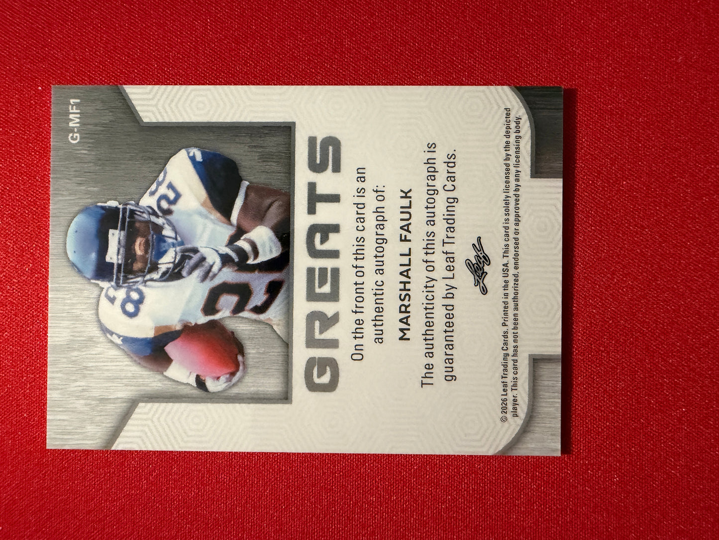Marshall Faulk 2026 Leaf Trinity Football Greats Auto Red /5