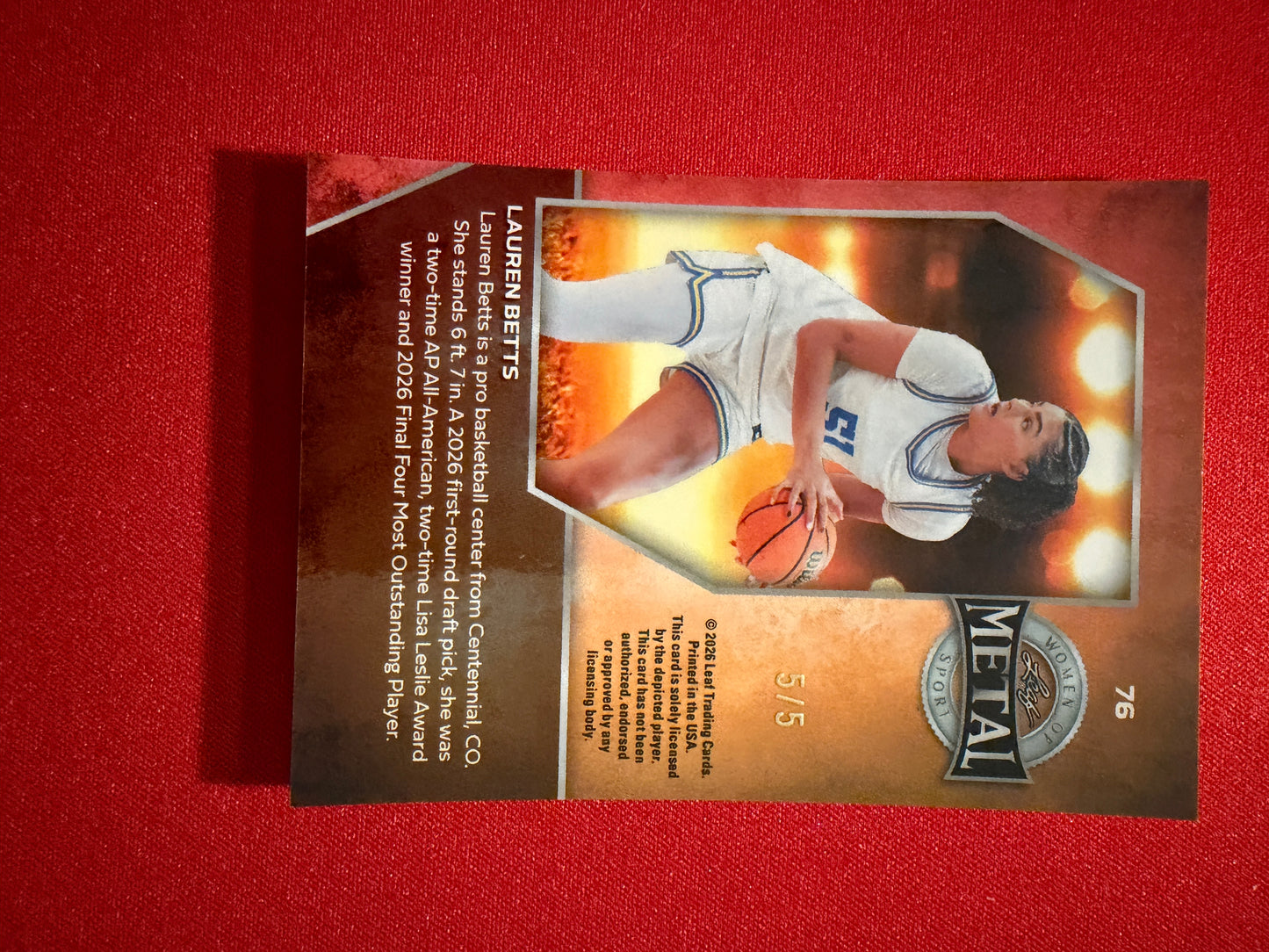 Lauren Betts 2026 Leaf Metal Women of Sport Base Crystal 5/5 Bookend #76