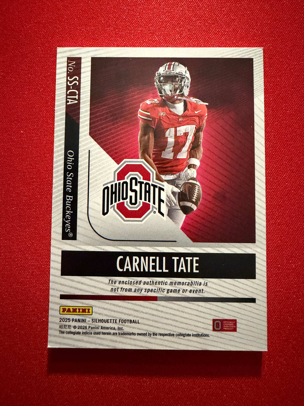 Carnell Tate 2025 Panini Silhouette Silhouettes Multicolor Number Patch /25