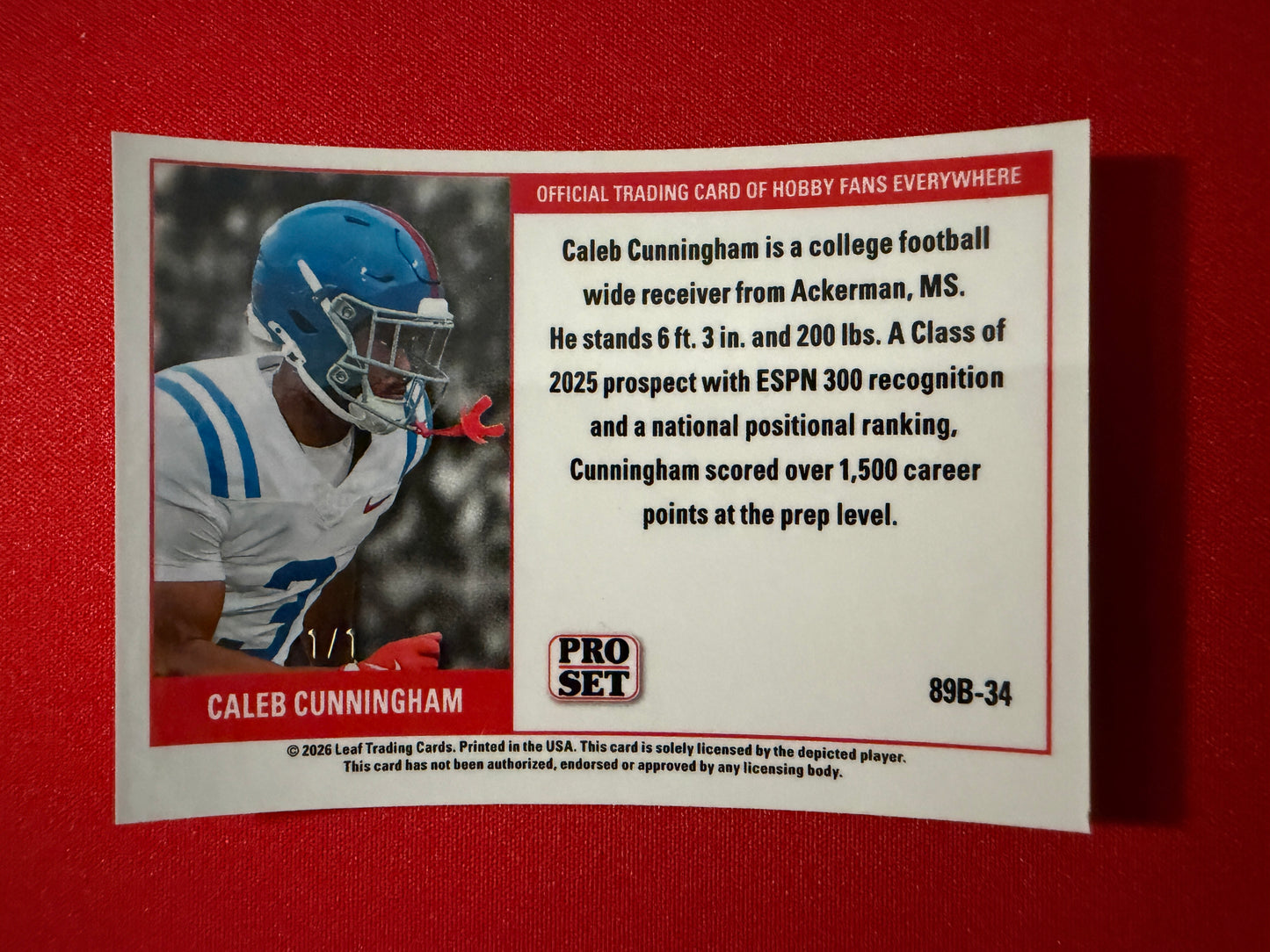 Caleb Cunningham 2026 Leaf Pro Set Metal 1989 Super Prismatic Red Flood 1/1