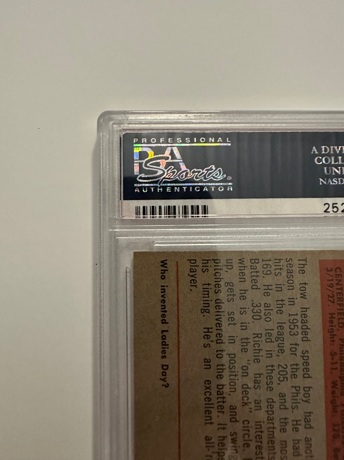 Richie Ashburn #15 PSA Graded EX-MT 6 (1954 Bowman)