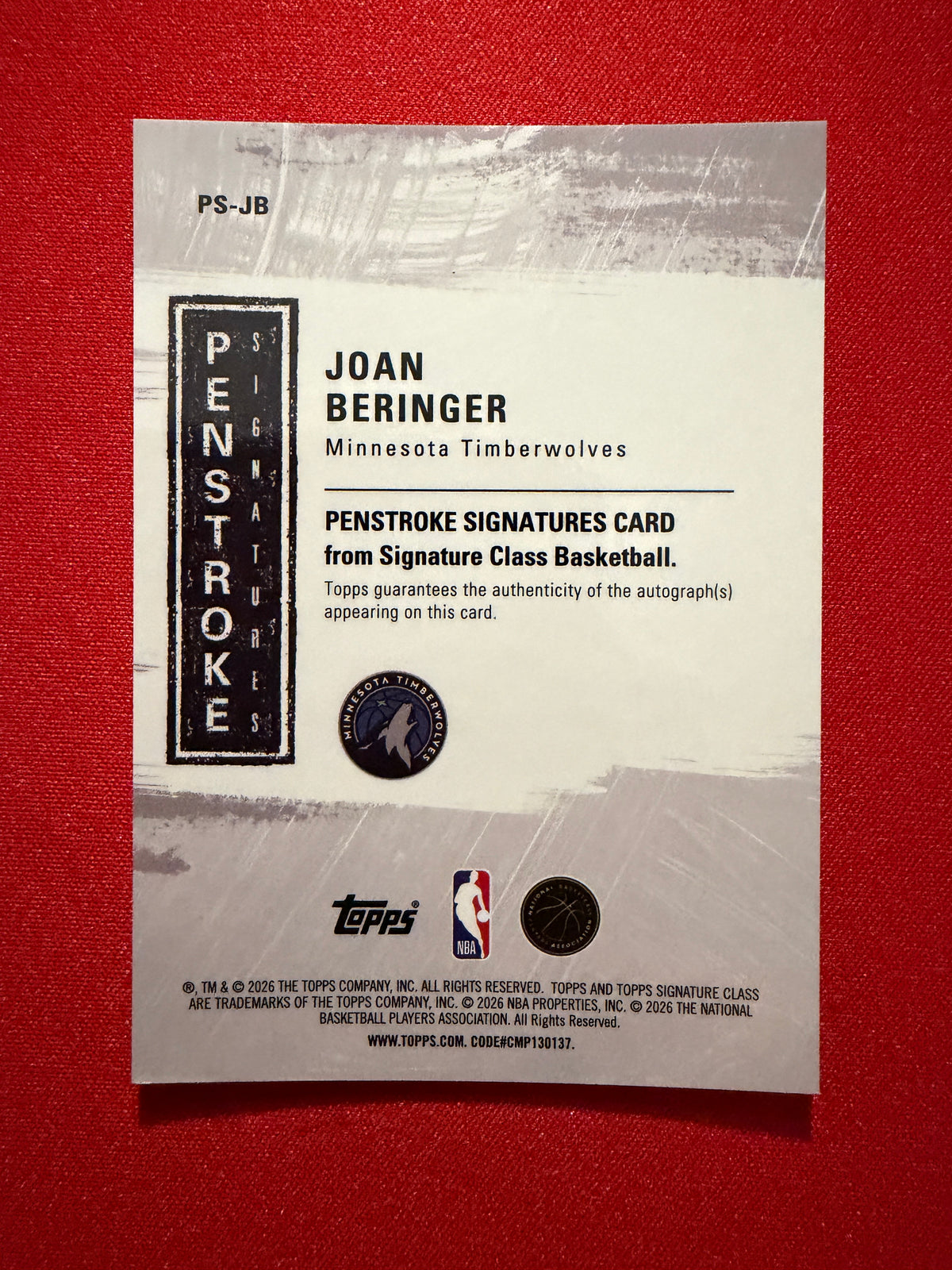 2025-26 Topps Signature Class Joan Beringer Penstroke Signatures RC #PS-JB