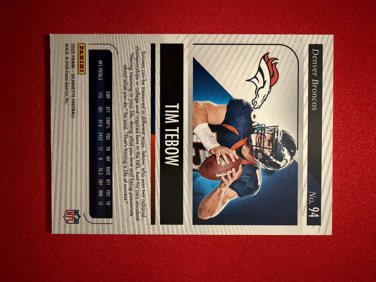 Tim Tebow 2025 Panini Silhouette Football Base Holo Gold /10
