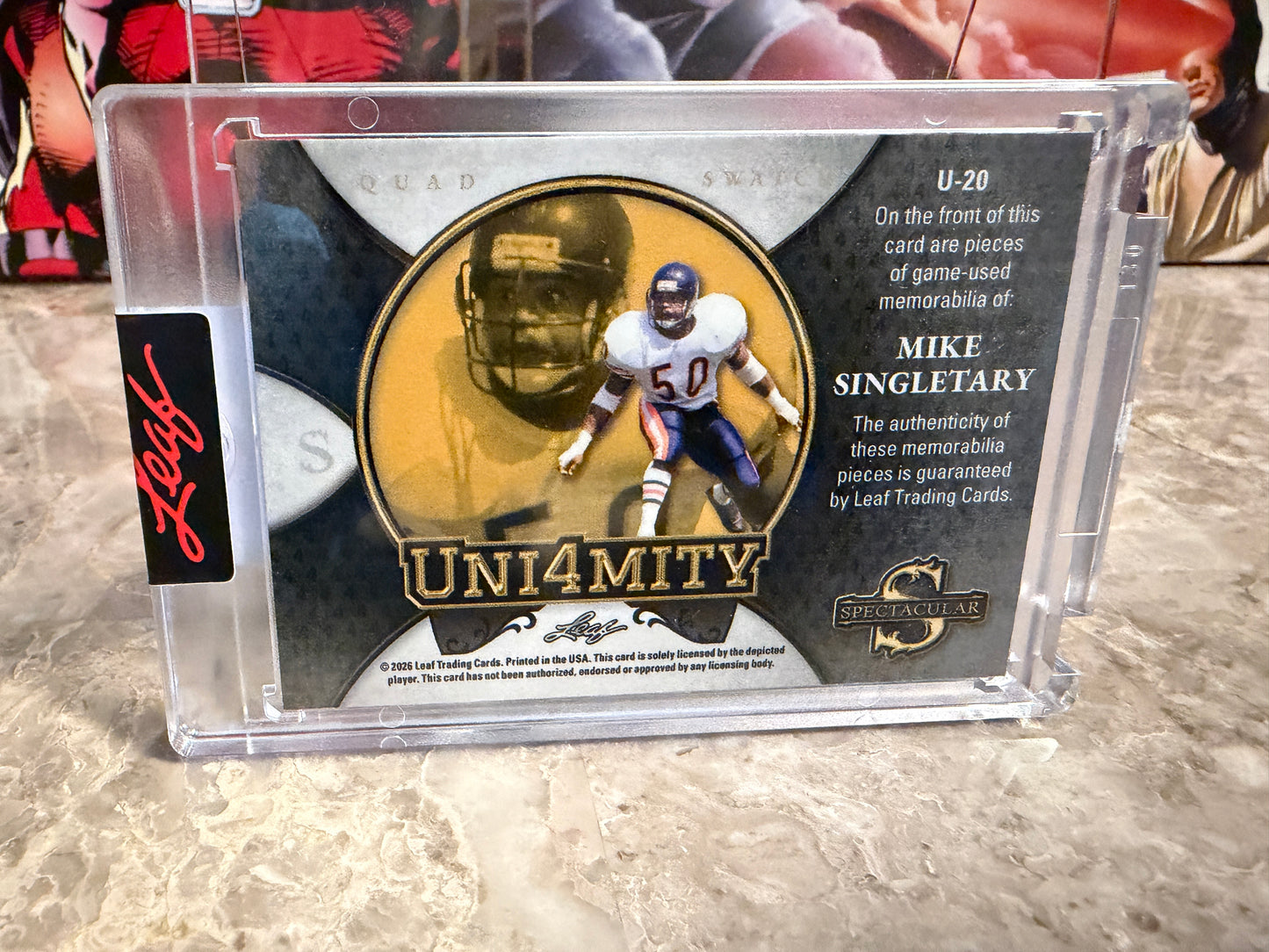 2026 Leaf Spectacular Football Uni4mity Silver Prismatic Quad Patch Mike Singletary /20