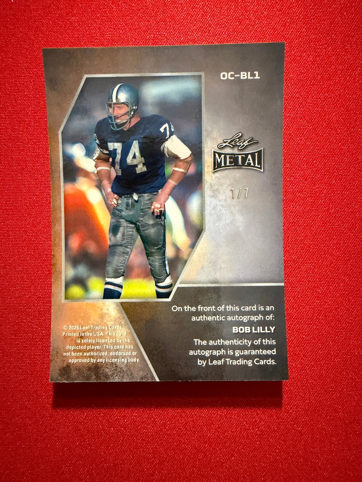 2026 Leaf Metal Football White Shimmer On-Card Auto Bob Lilly 1/7 Bookend