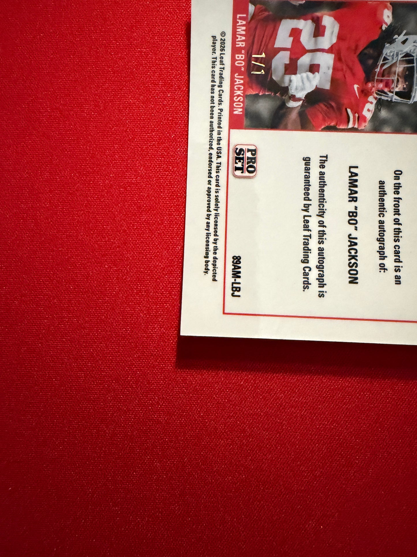 2026 Leaf Pro Set Lamar Bo Jackson 1989 Mini Auto 1/1 Red Flood Super Prismatic