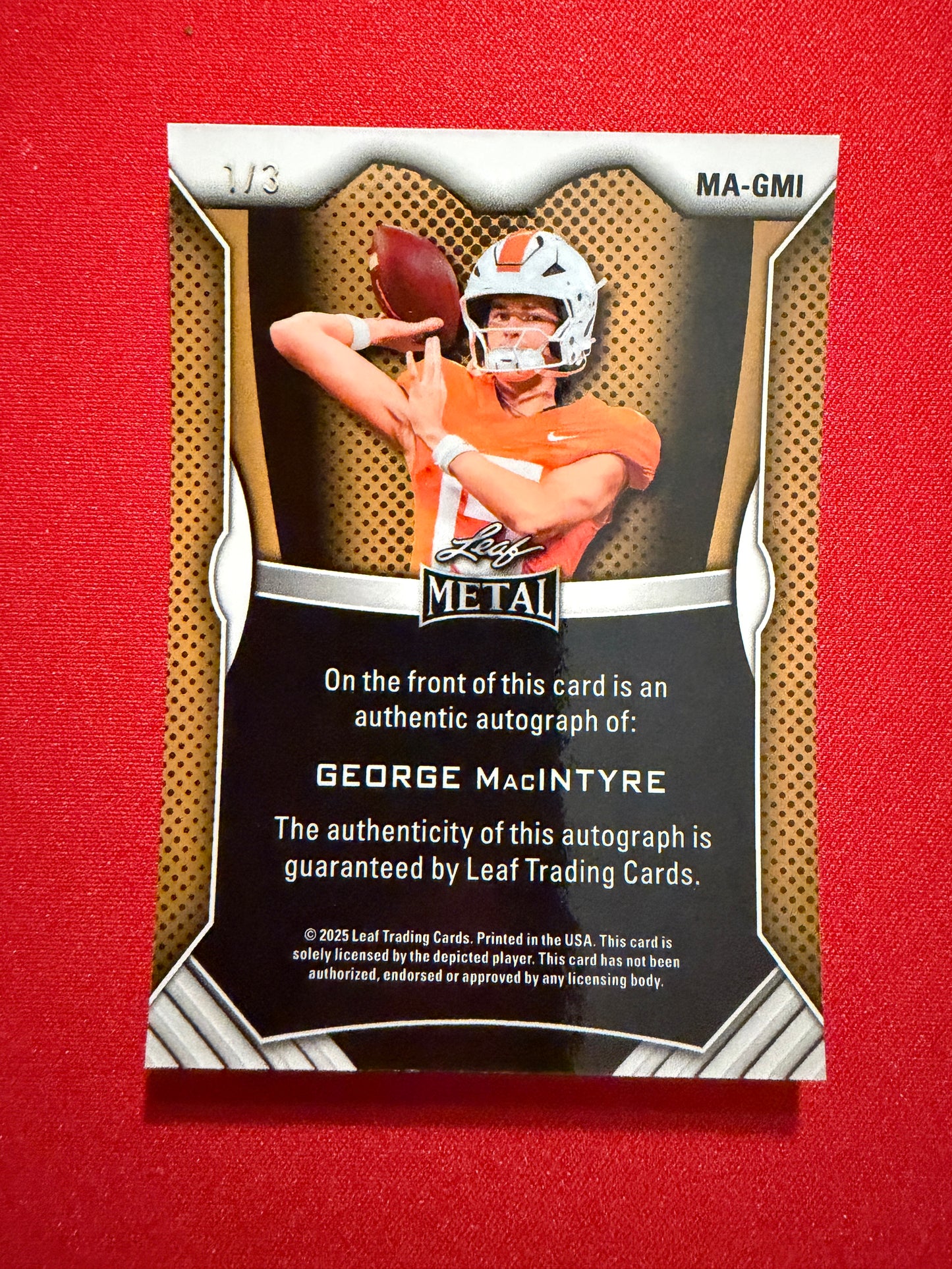 2026 Leaf Pro Set Football George MacIntyre Metal Auto On-Card 1/3 Bookend