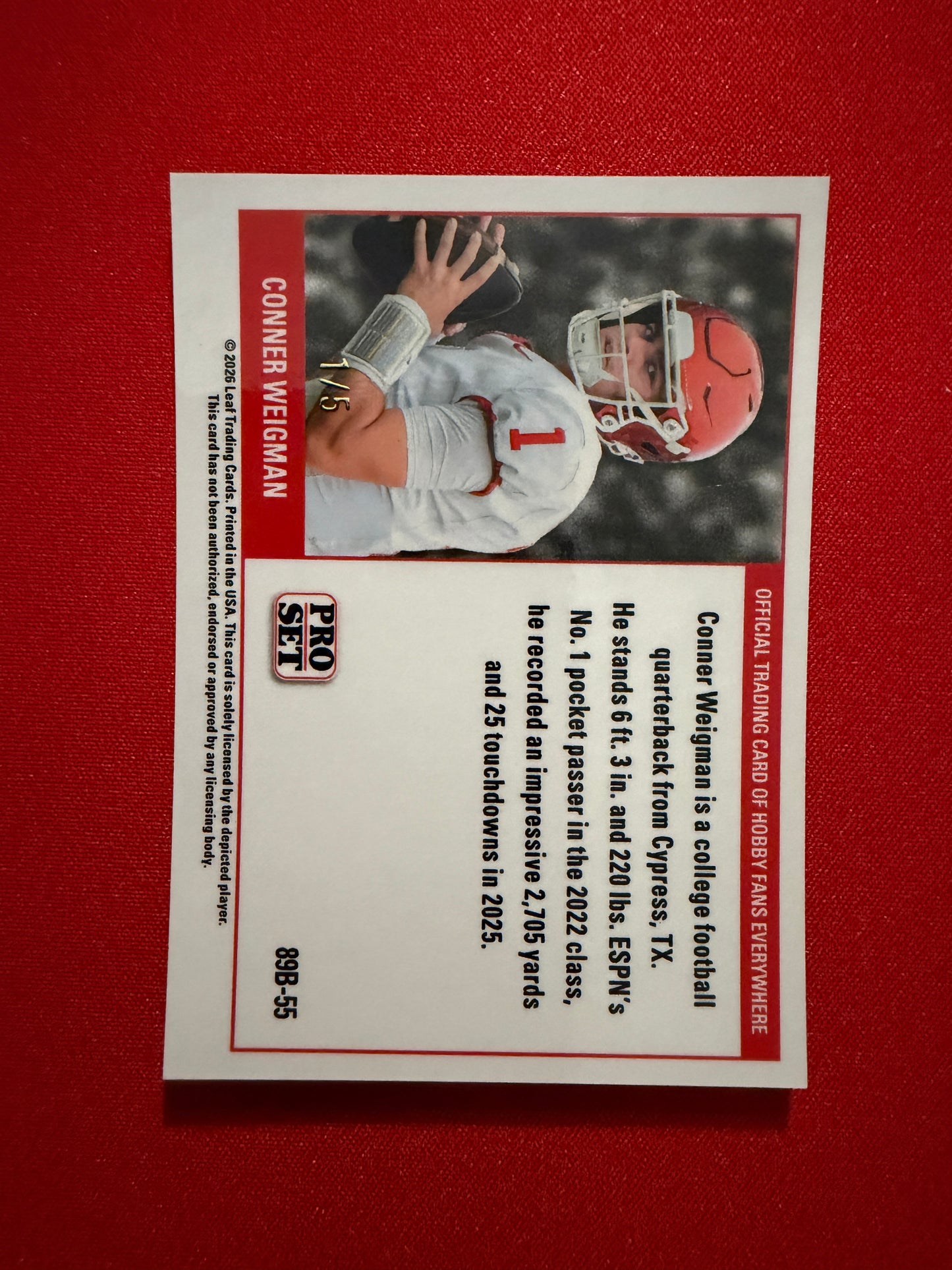 2026 Leaf Pro Set Metal Football Conner Weigman 1989 Auto Black /2 + Base Lot