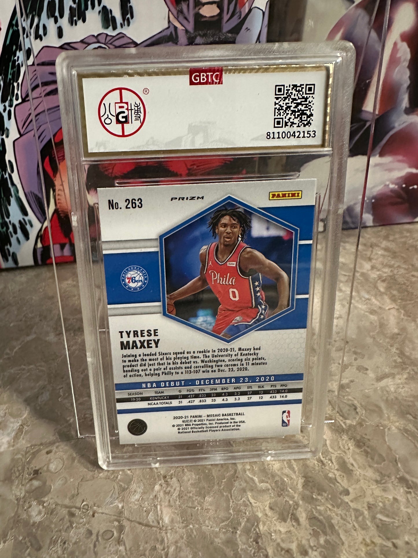 Tyrese Maxey #263 GBTC 9.5 Mint+ (2020 Panini Mosaic NBA Debut)-Pink Camo