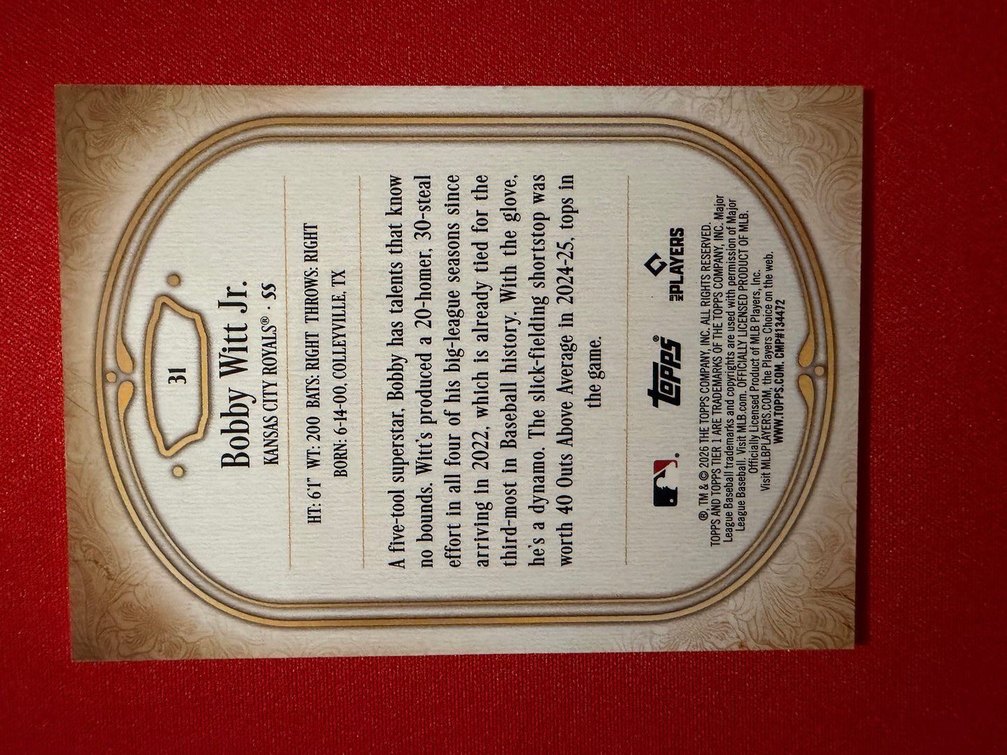 Bobby Witt Jr. 2026 Topps Tier One Baseball Base Set #31