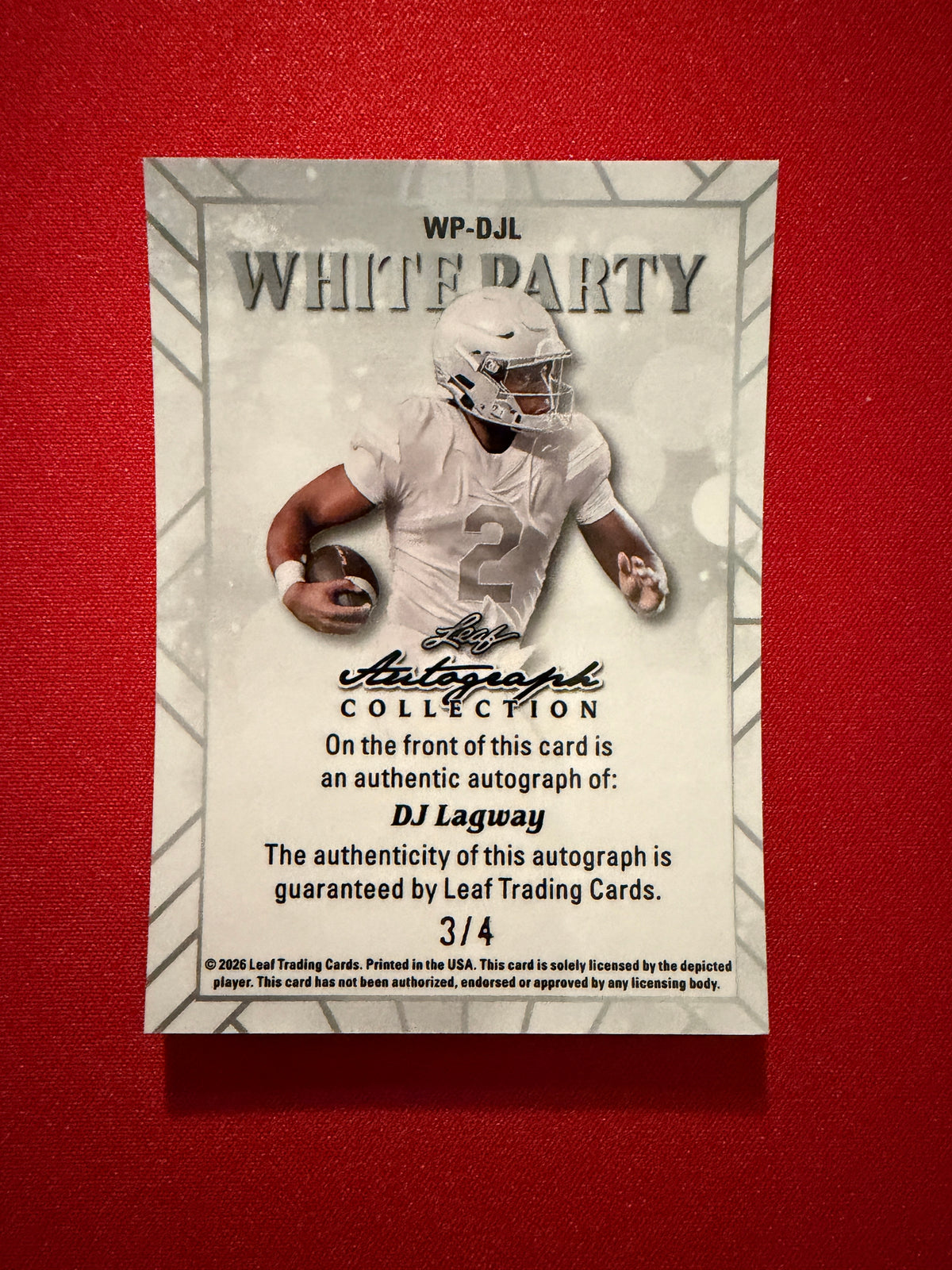 2026 Leaf Autograph Collection Football DJ Lagway White Party Shimmer /4