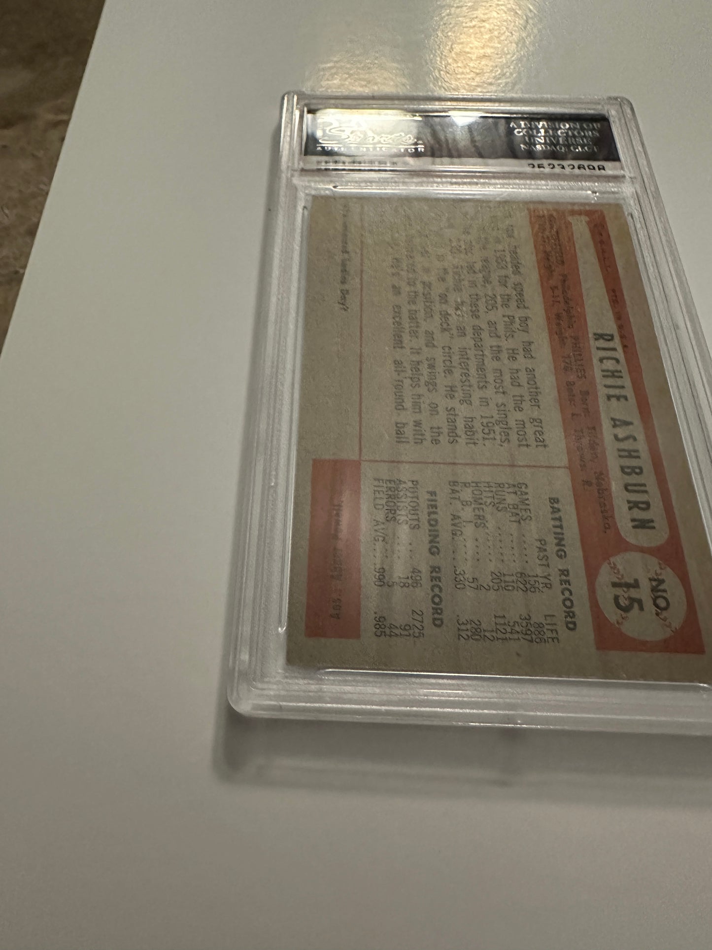 Richie Ashburn #15 PSA Graded EX-MT 6 (1954 Bowman)