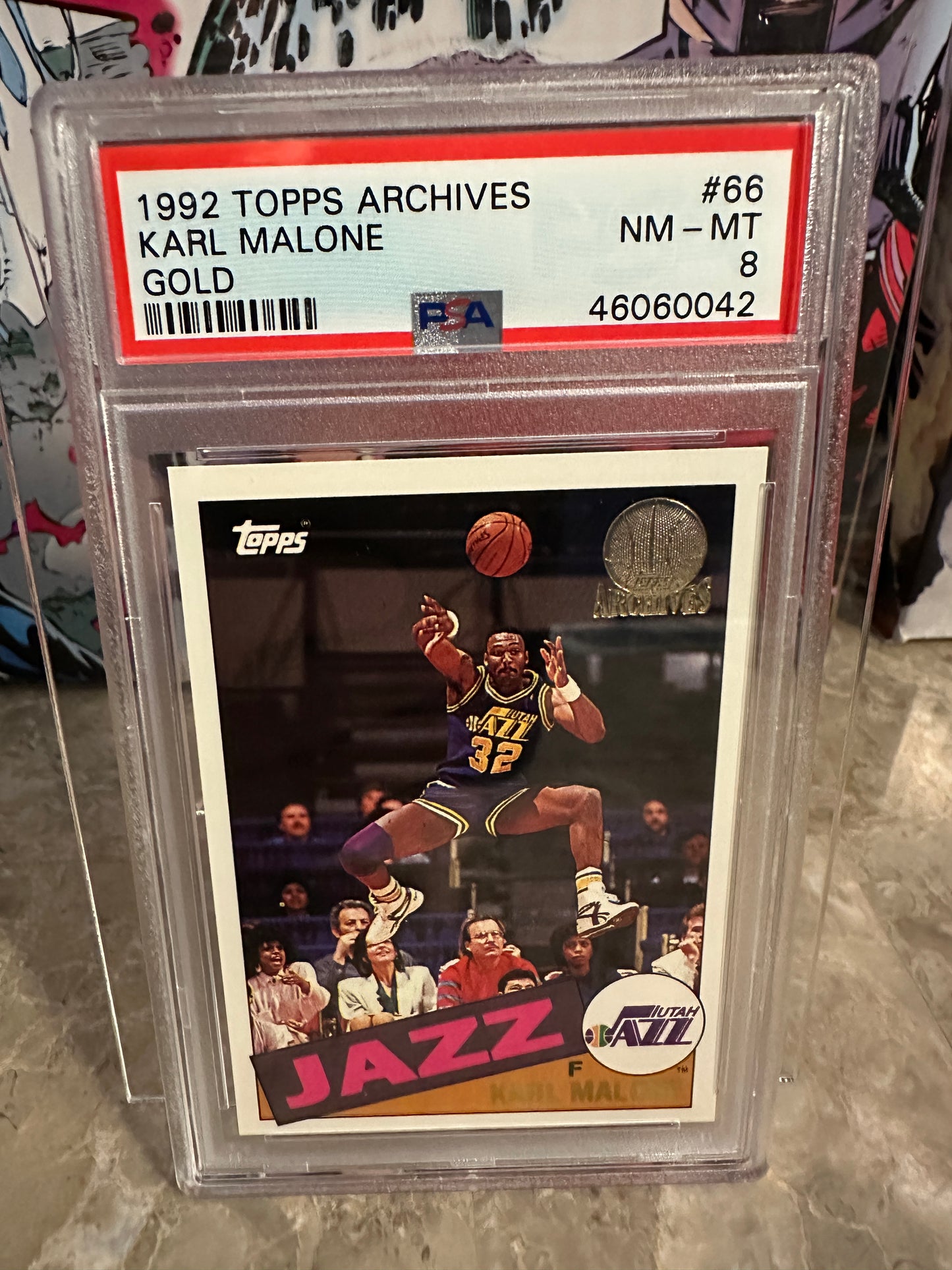Karl Malone #66 PSA NM-MT 8 (1992 Topps Archives Gold)
