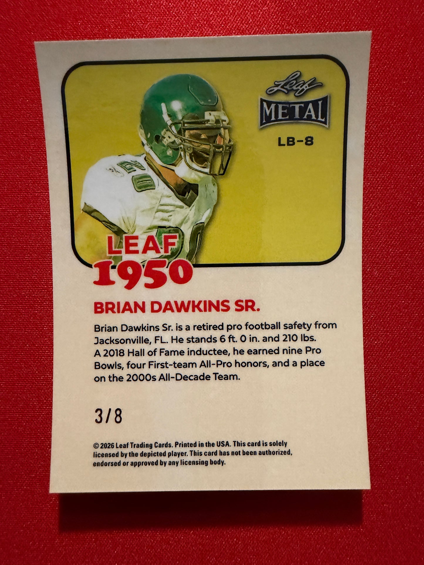 2026 Leaf Metal Football Brian Dawkins Sr. 1950 Platinum Crystal /8