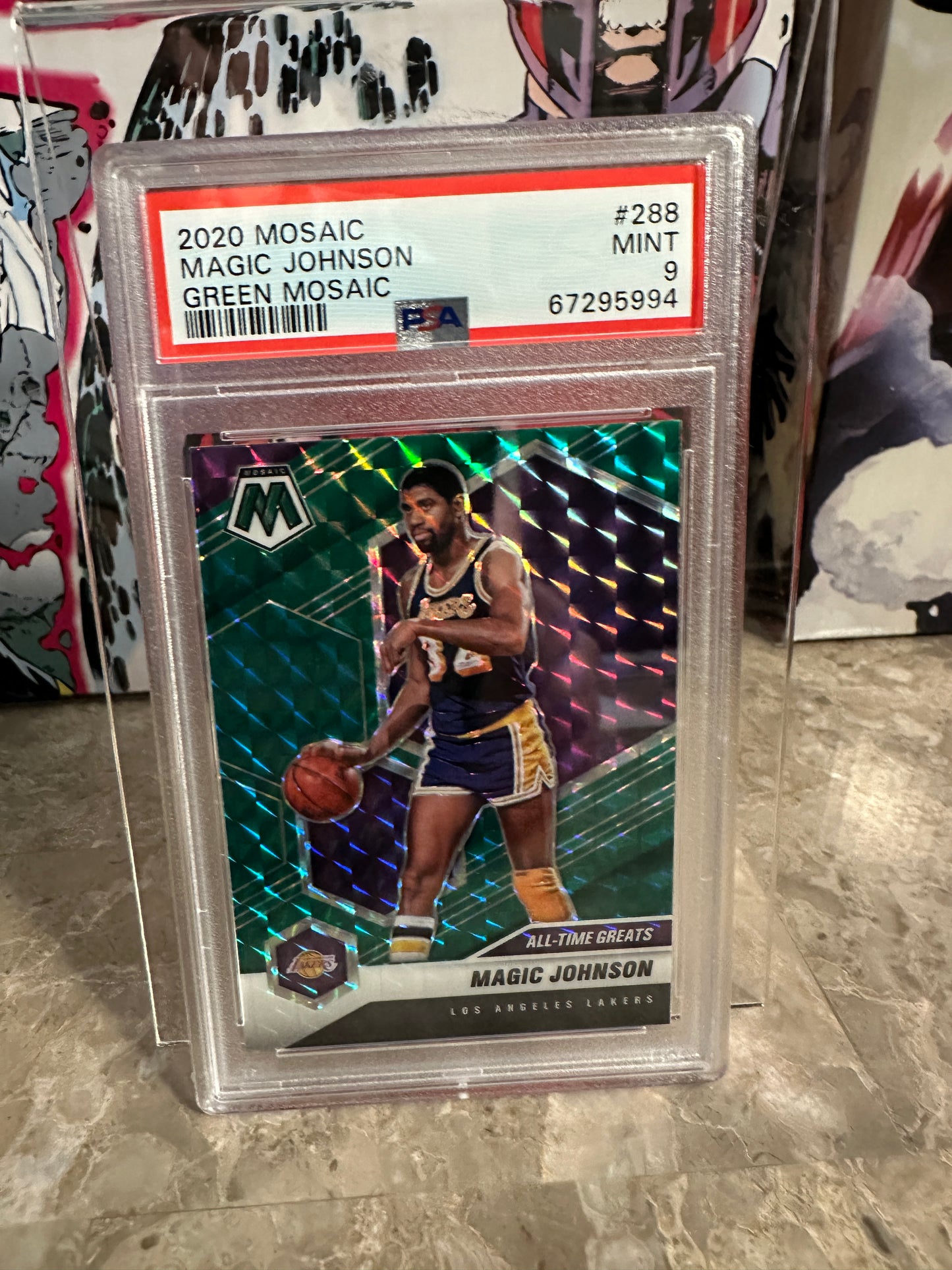 Magic Johnson #288 PSA 9 Mint (2020 Panini Mosaic) - Green Mosaic
