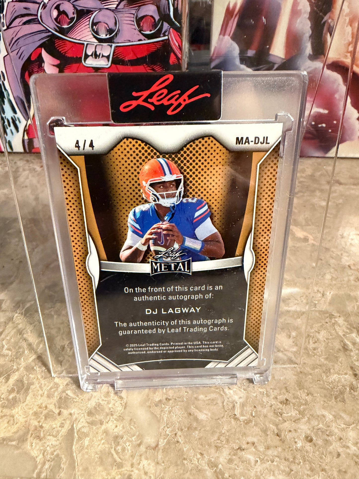 2026 Leaf Spectacular Football Metal On-Card DJ Lagway Blue Shimmer /4