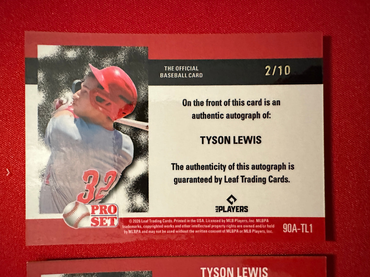 2026 Leaf Pro Set Baseball Tyson Lewis 1990 Prismatic Insert Lot - Blue /5 & Platinum Auto /10
