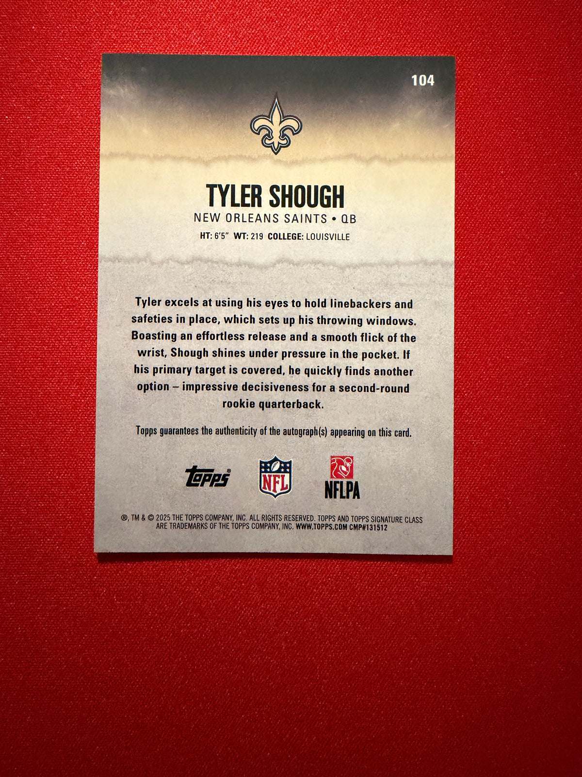 Tyler Shough 2025 Topps Signature Class Football Base Auto #104